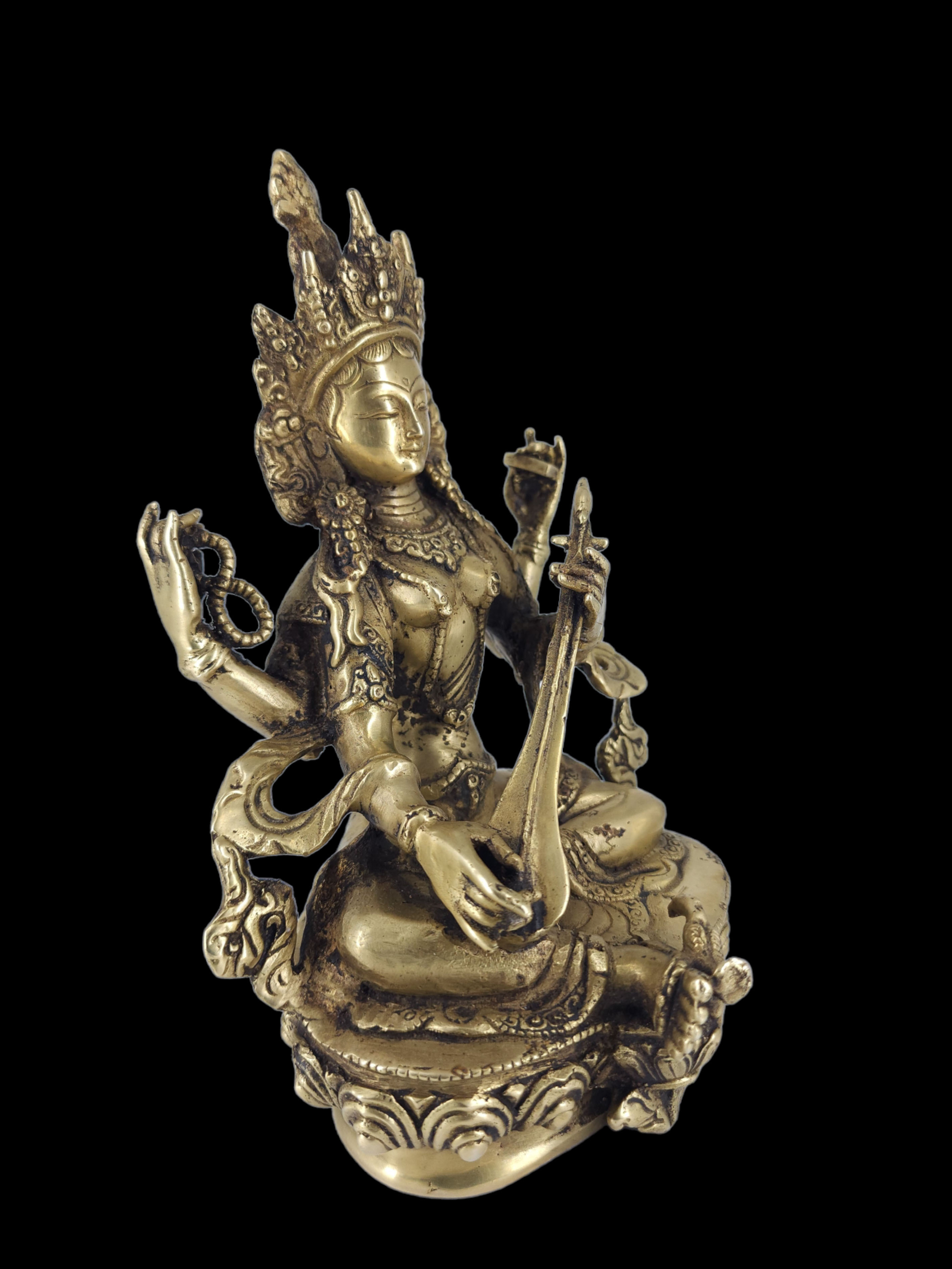Hindu Handmade Statue Of Saraswati, bronze Finishing