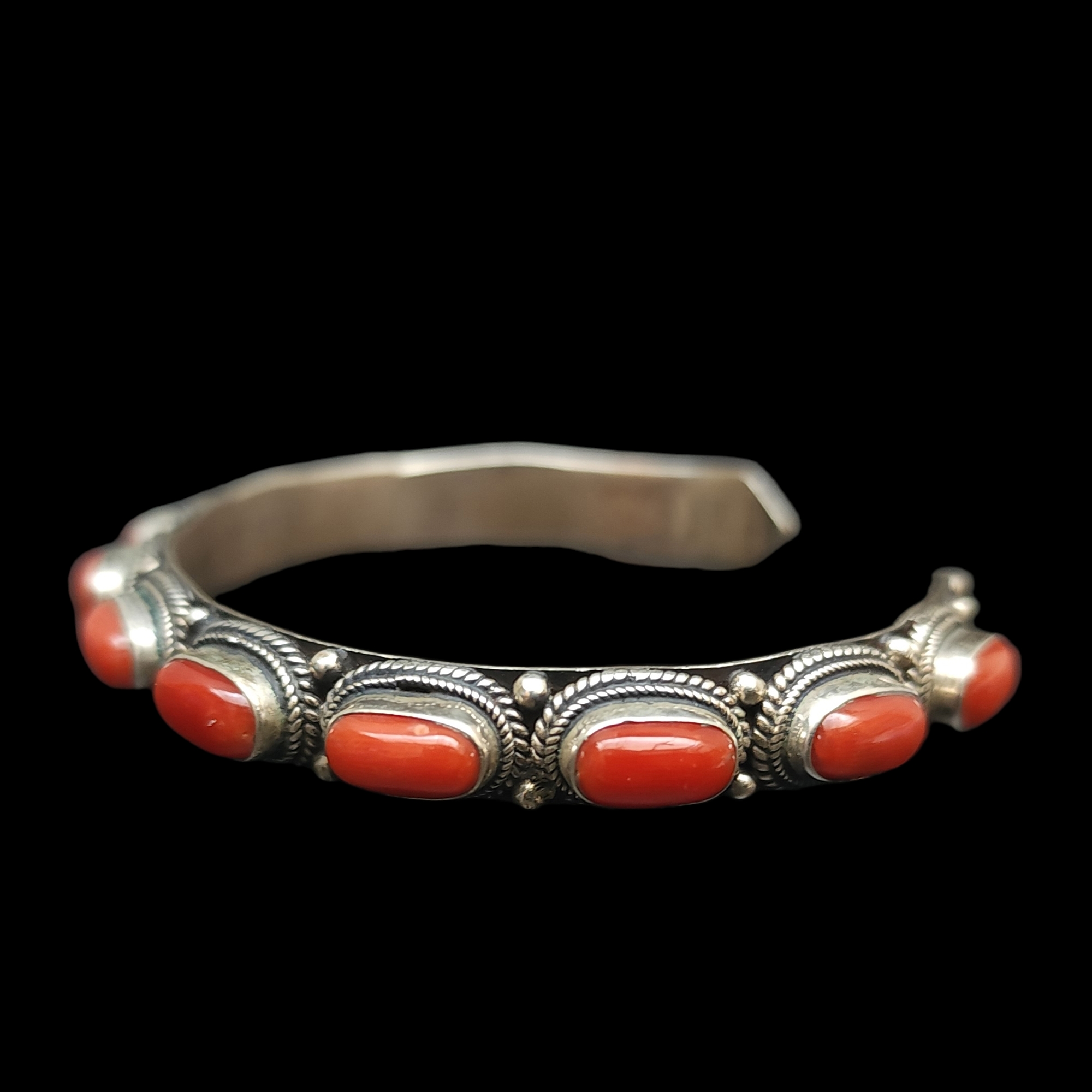 Sterling Silver Bracelet With stone Setting, free Size, Real Coral