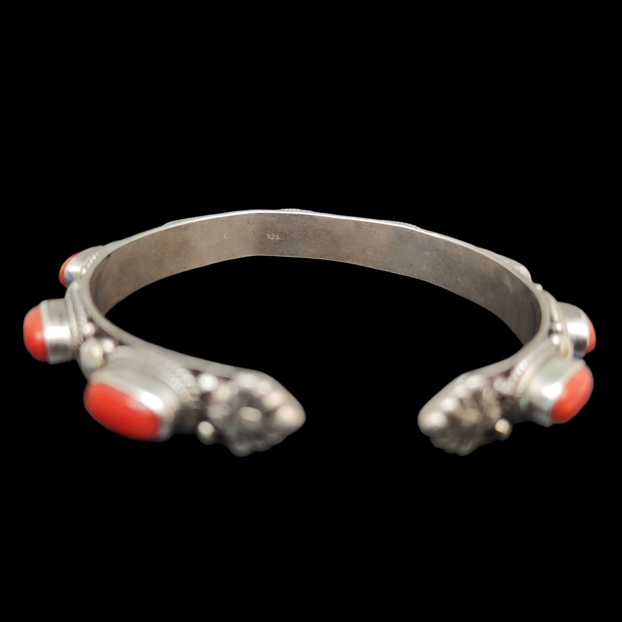 Sterling Silver Bracelet With stone Setting, free Size, Real Coral