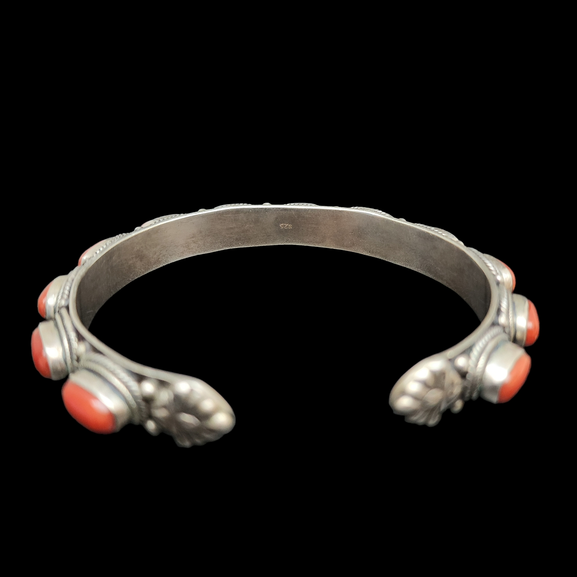 Sterling Silver Bracelet With stone Setting, free Size, Real Coral