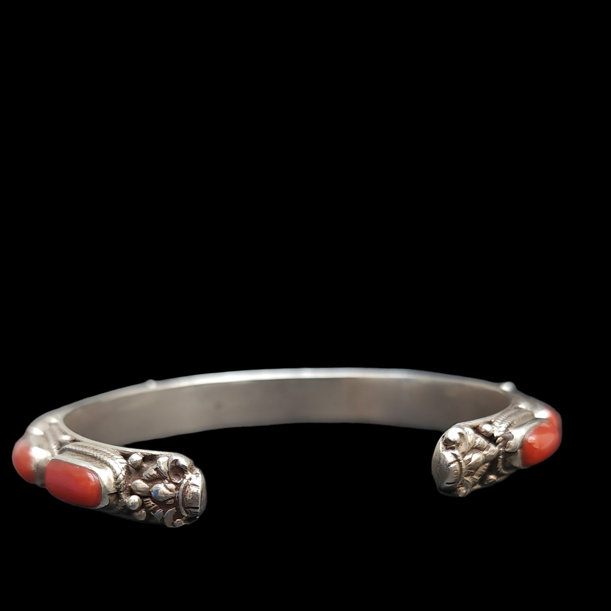 Sterling Silver Bracelet With stone Setting, free Size, Real Coral