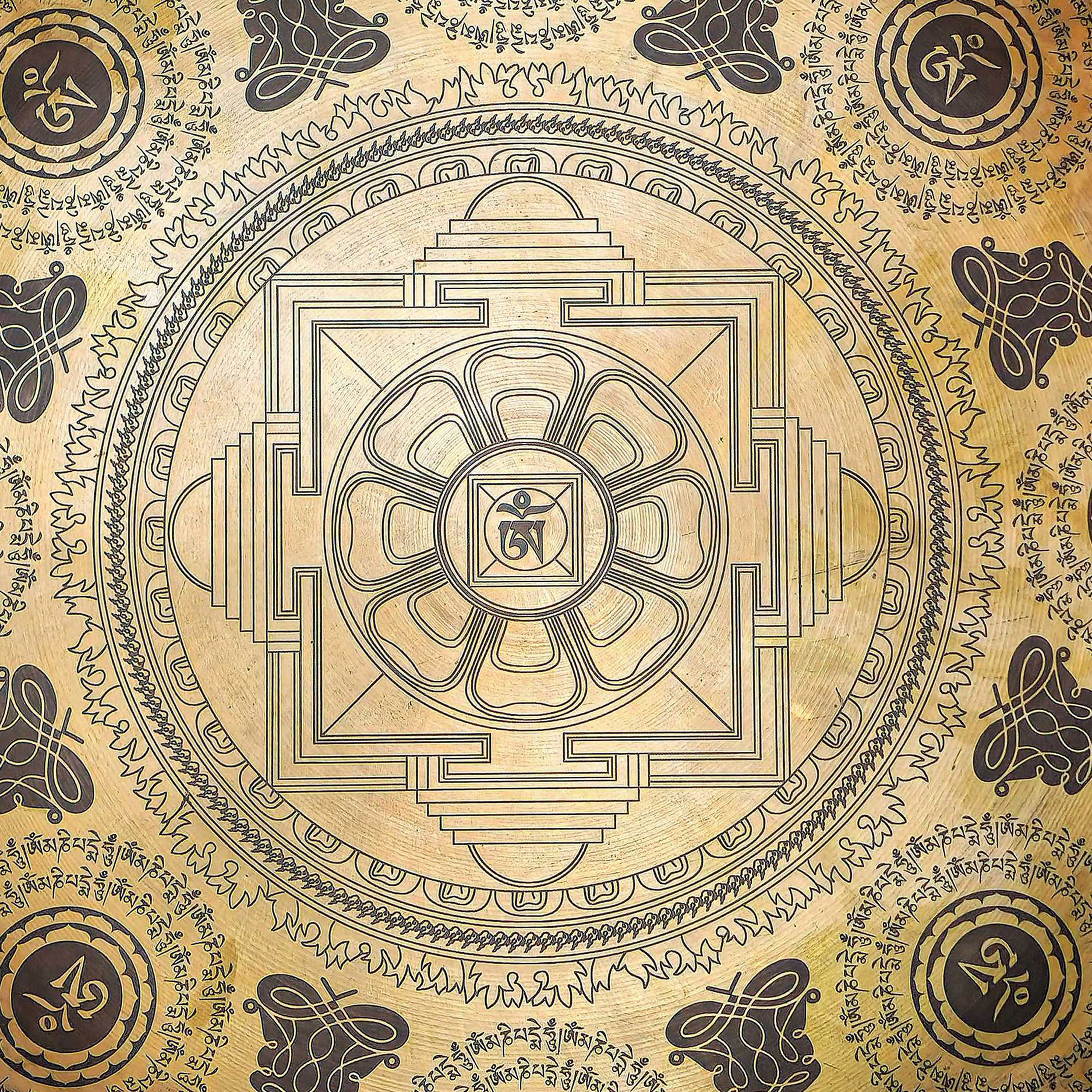 Tibetan handmade Gong With square Mandala, Mandala Design, Wind Gong, Flat Gong