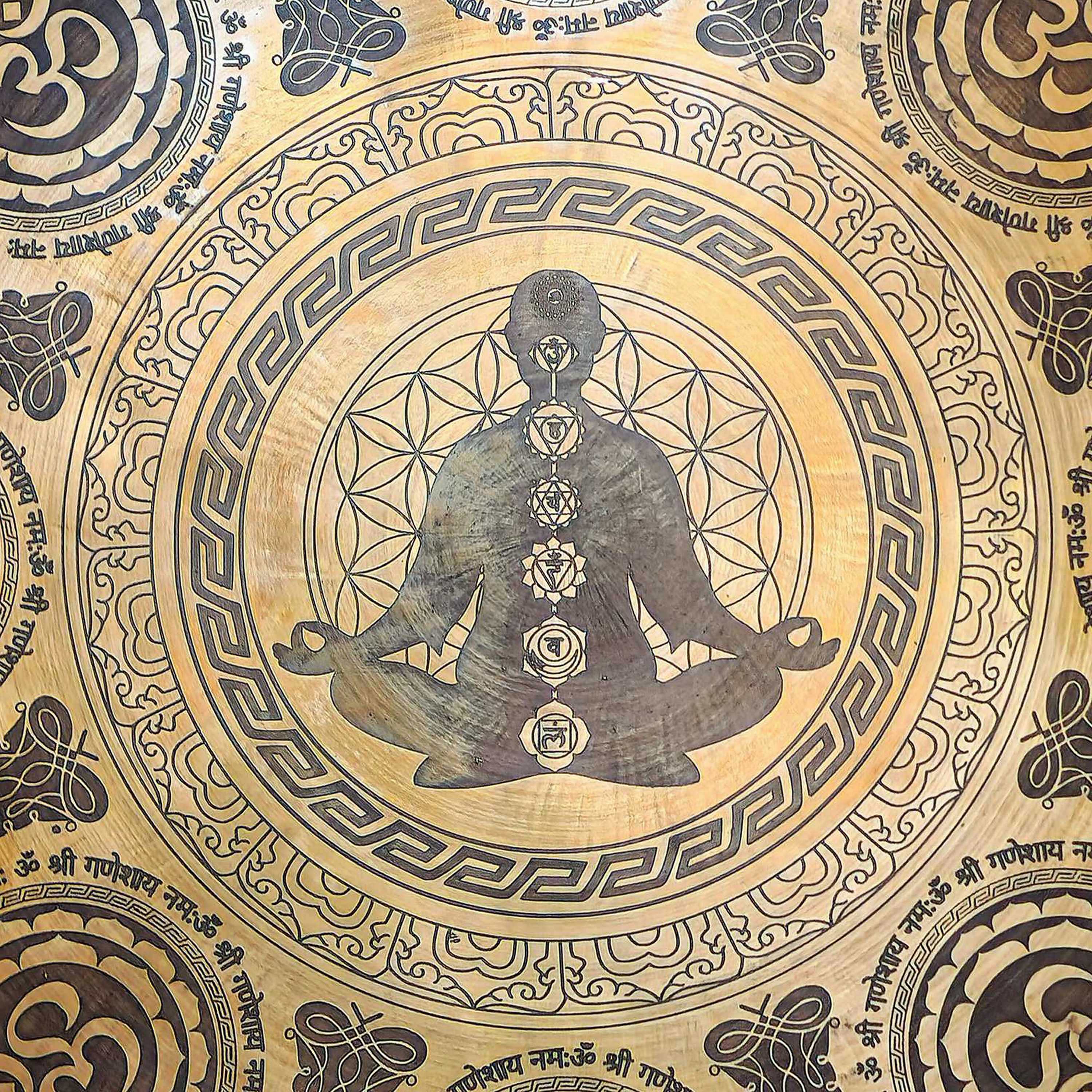 Tibetan handmade Gong With yoga Man Design, Mandala Design Samadhi, Wind Gong, Flat Gong