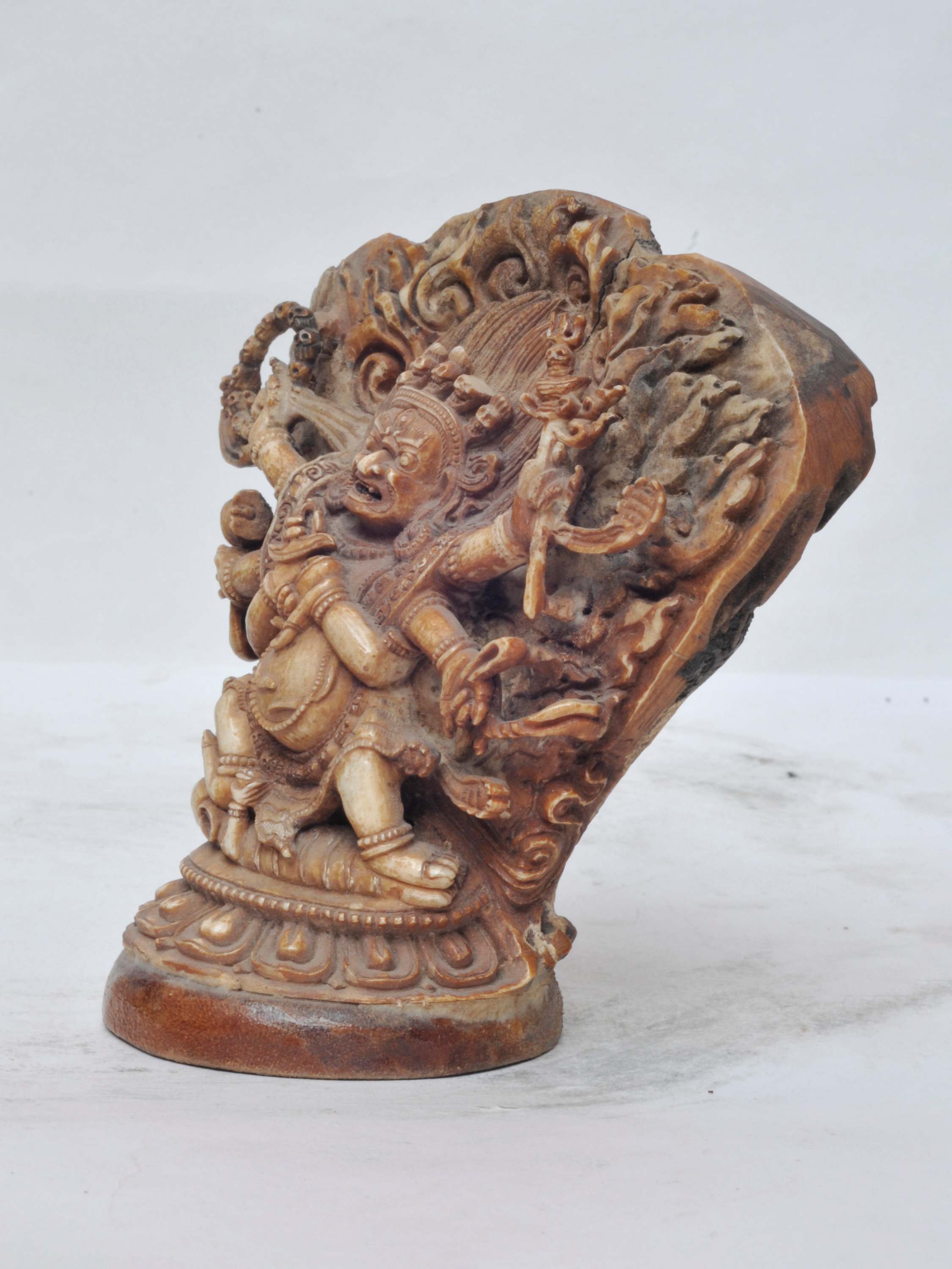 Tibetan Hand Carved Animal Bone Stamp tibetan Seal With Mahakala 6 Arms Carved, remakable