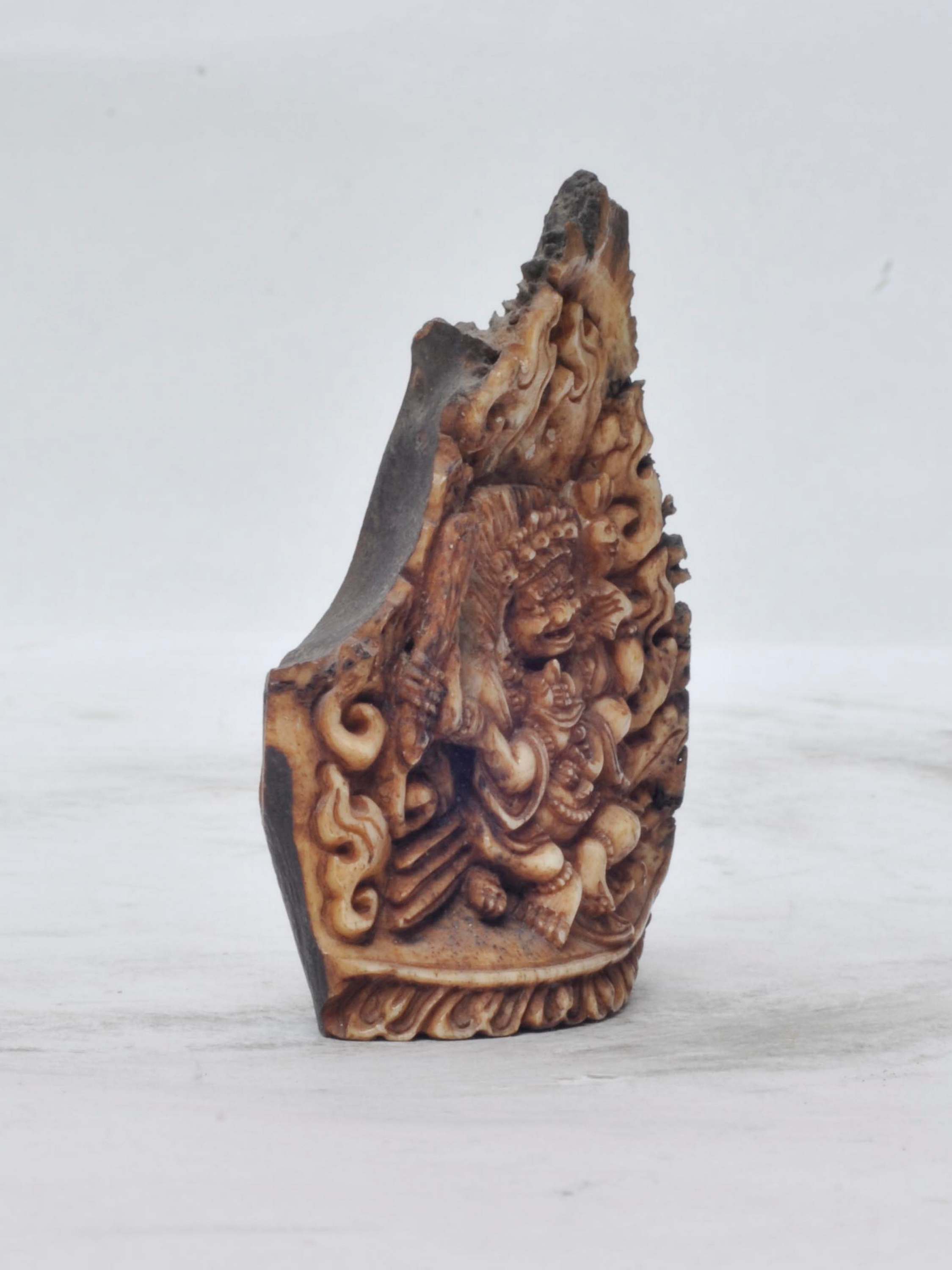 Tibetan Hand Carved Animal Bone Stamp tibetan Seal With Sitting Mahakala 6 Arms Carved, remakable