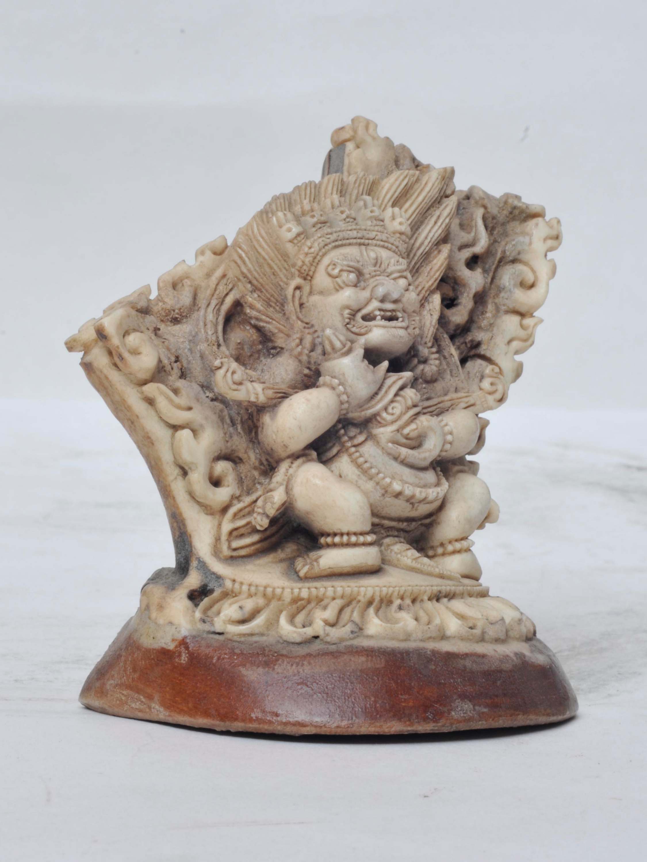 Tibetan Hand Carved Animal Bone Stamp tibetan Seal With Mahakala 2 Arms Carved