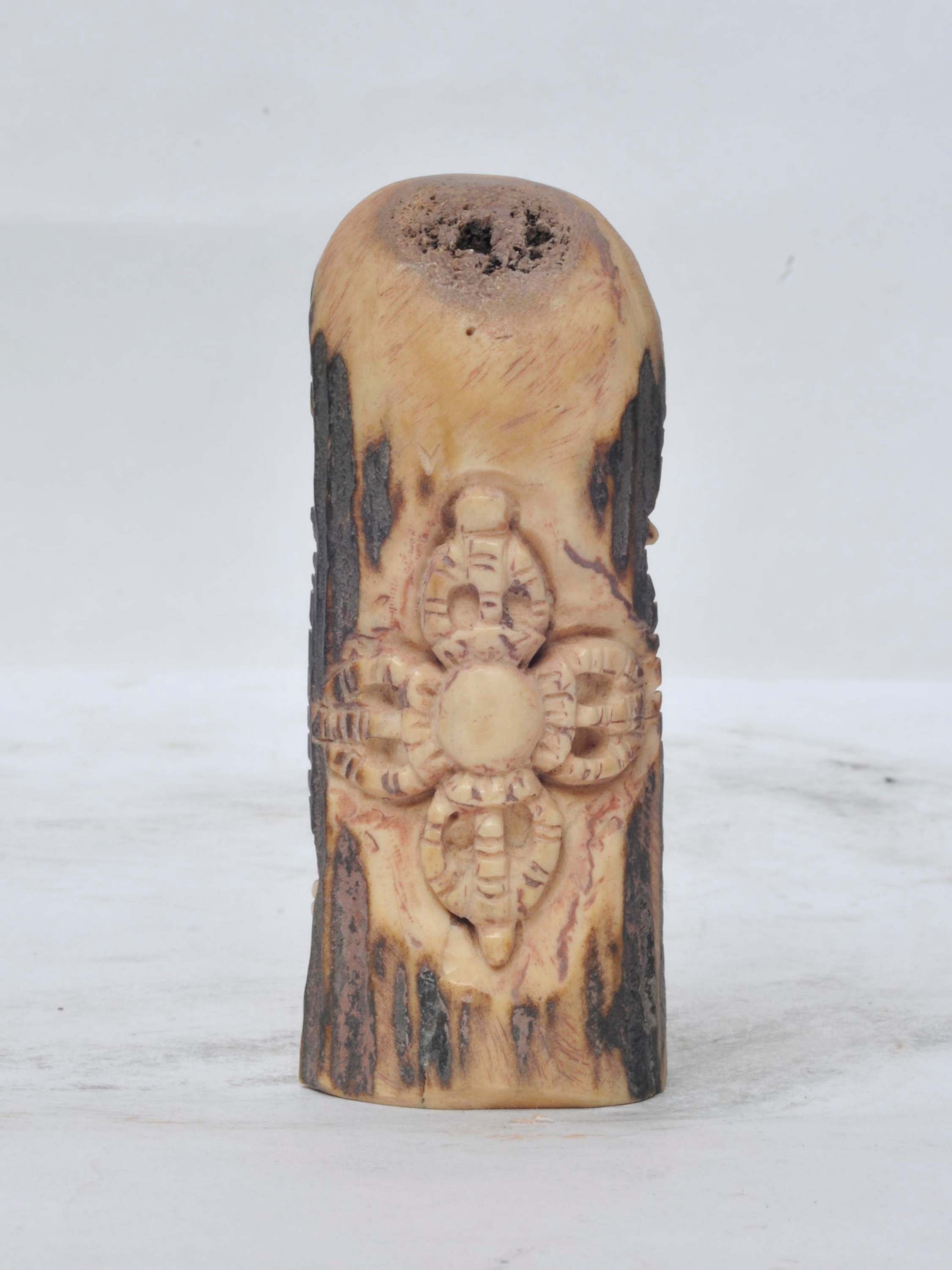 Tibetan Hand Carved Animal Bone Stamp tibetan Seal With Mahakala Of The Black Cloak Carved