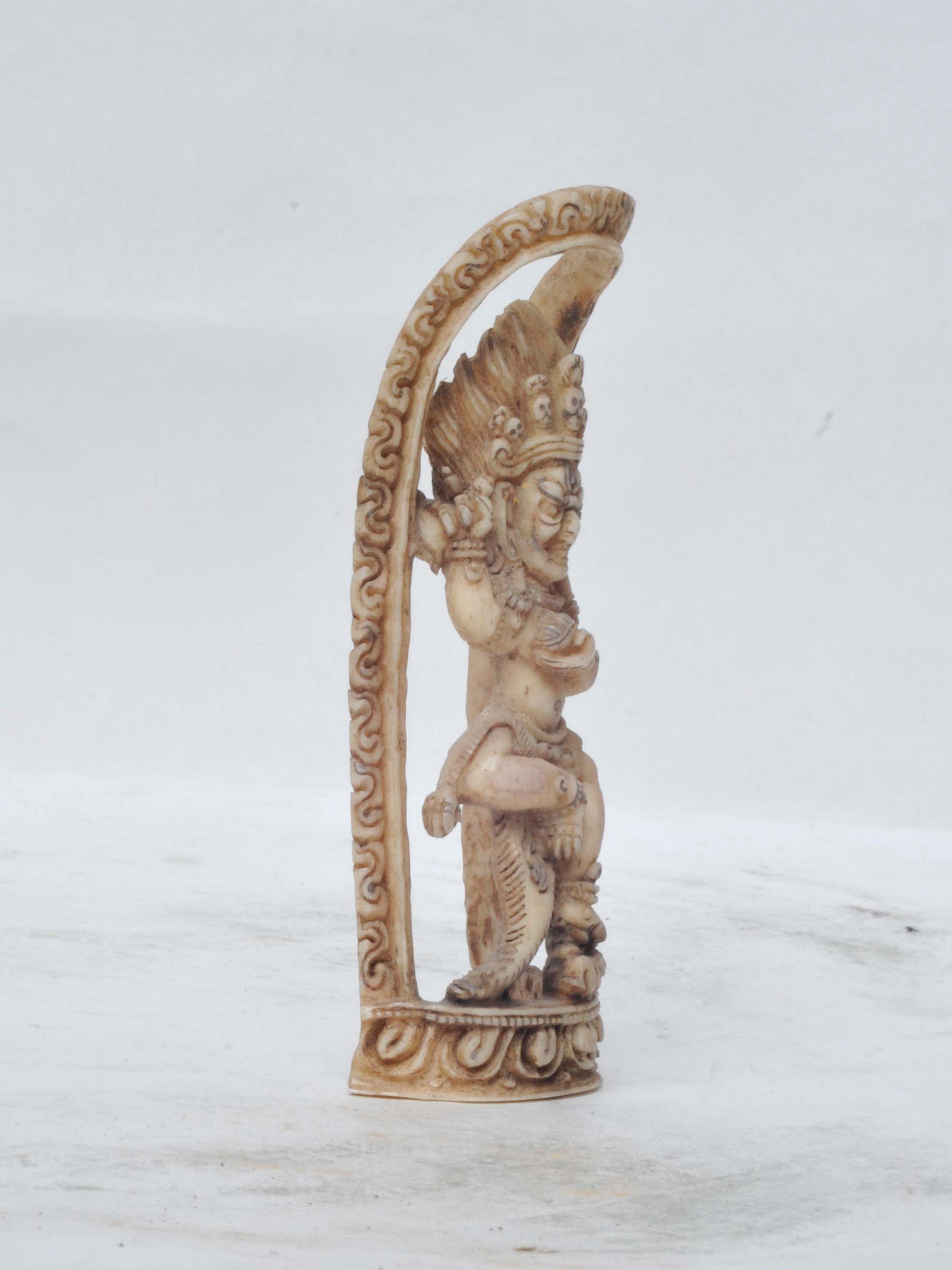 Tibetan Hand Carved Animal Bone Stamp tibetan Seal With Mahakala Black Cloak Two Arms Carved