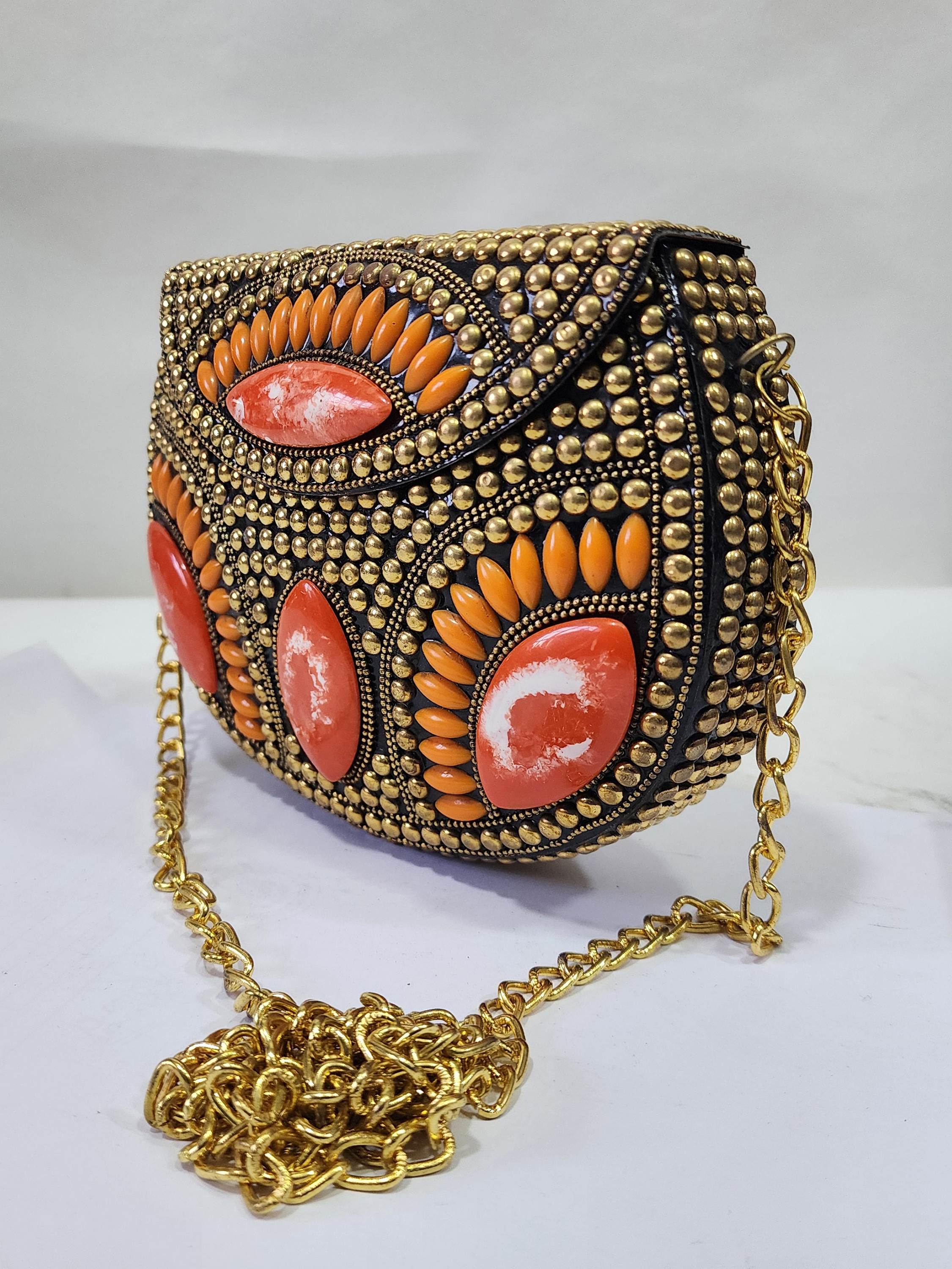 Nepali Handmade Big Ladies Bag With stone Setting, metal