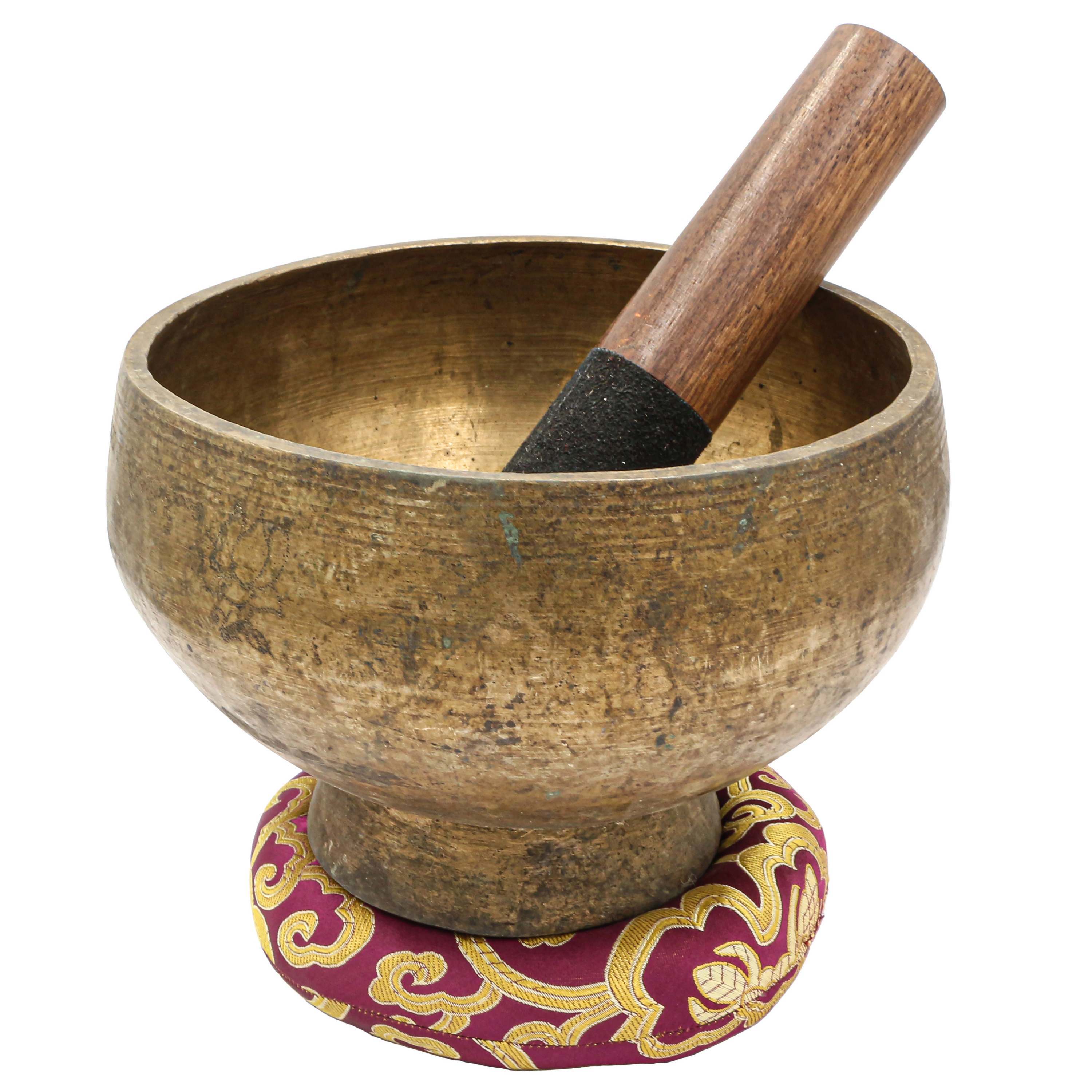 old, Buddhist real Antique Hand Beaten stand Naga Singing Bowl