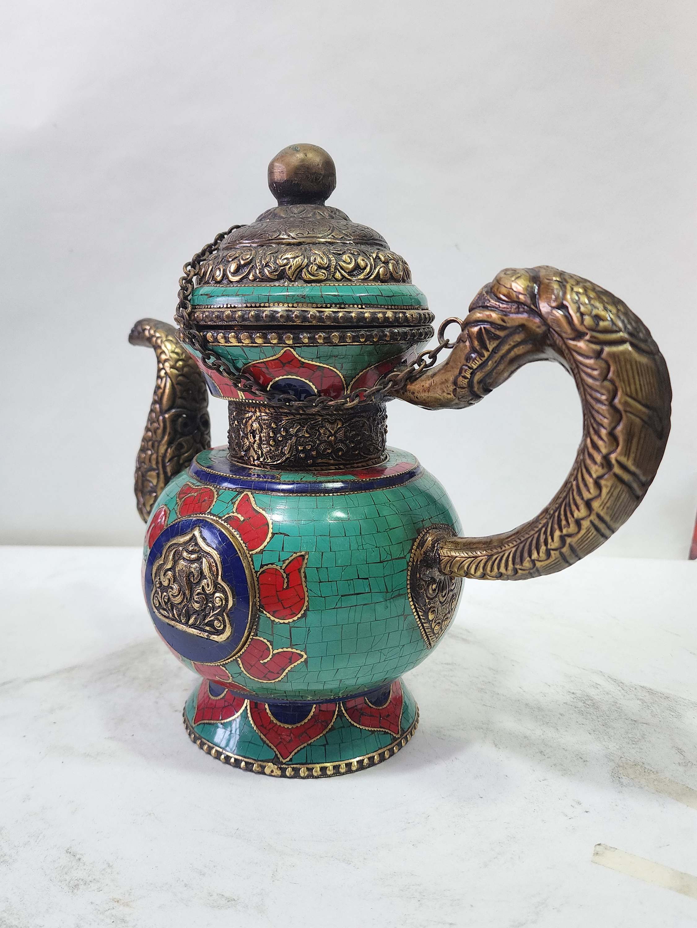 Tibetan Bhumpa- Bhumba Tea Pot, With Stone Setting
