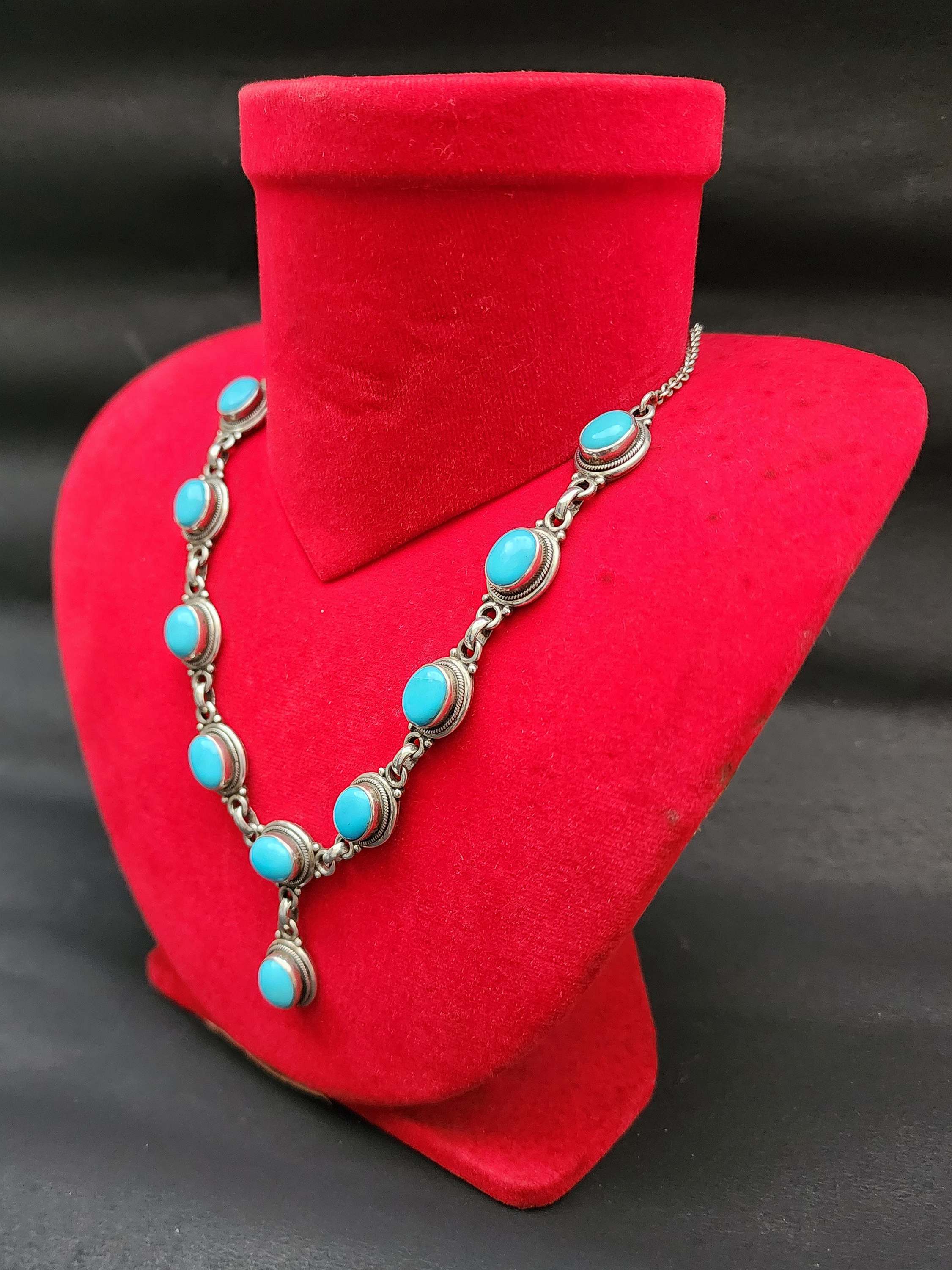 Designer Silver Necklace Stone With Stone Setting, turquoise