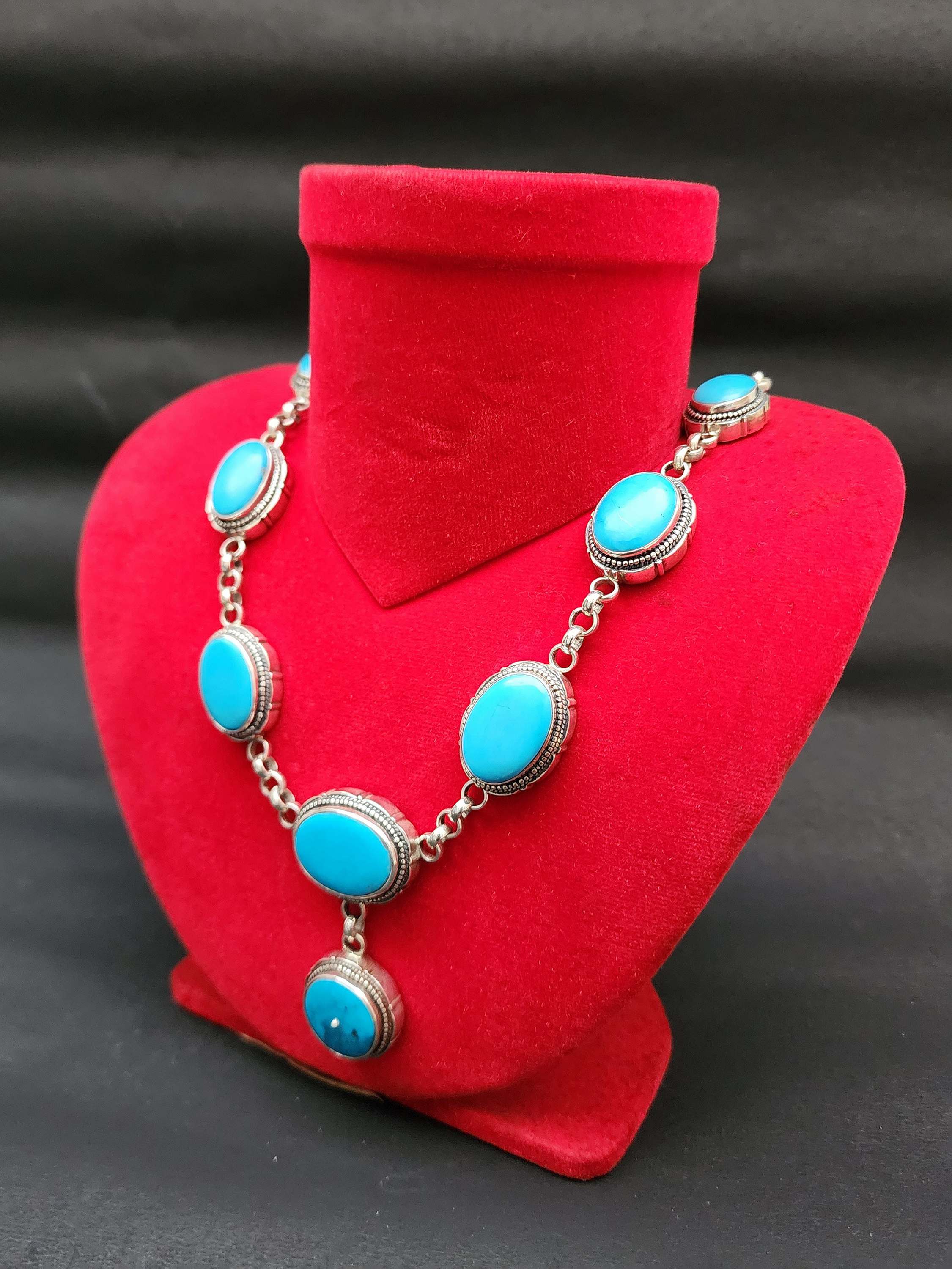 Designer Silver Necklace Stone With Stone Setting, blue Coral, turquoise