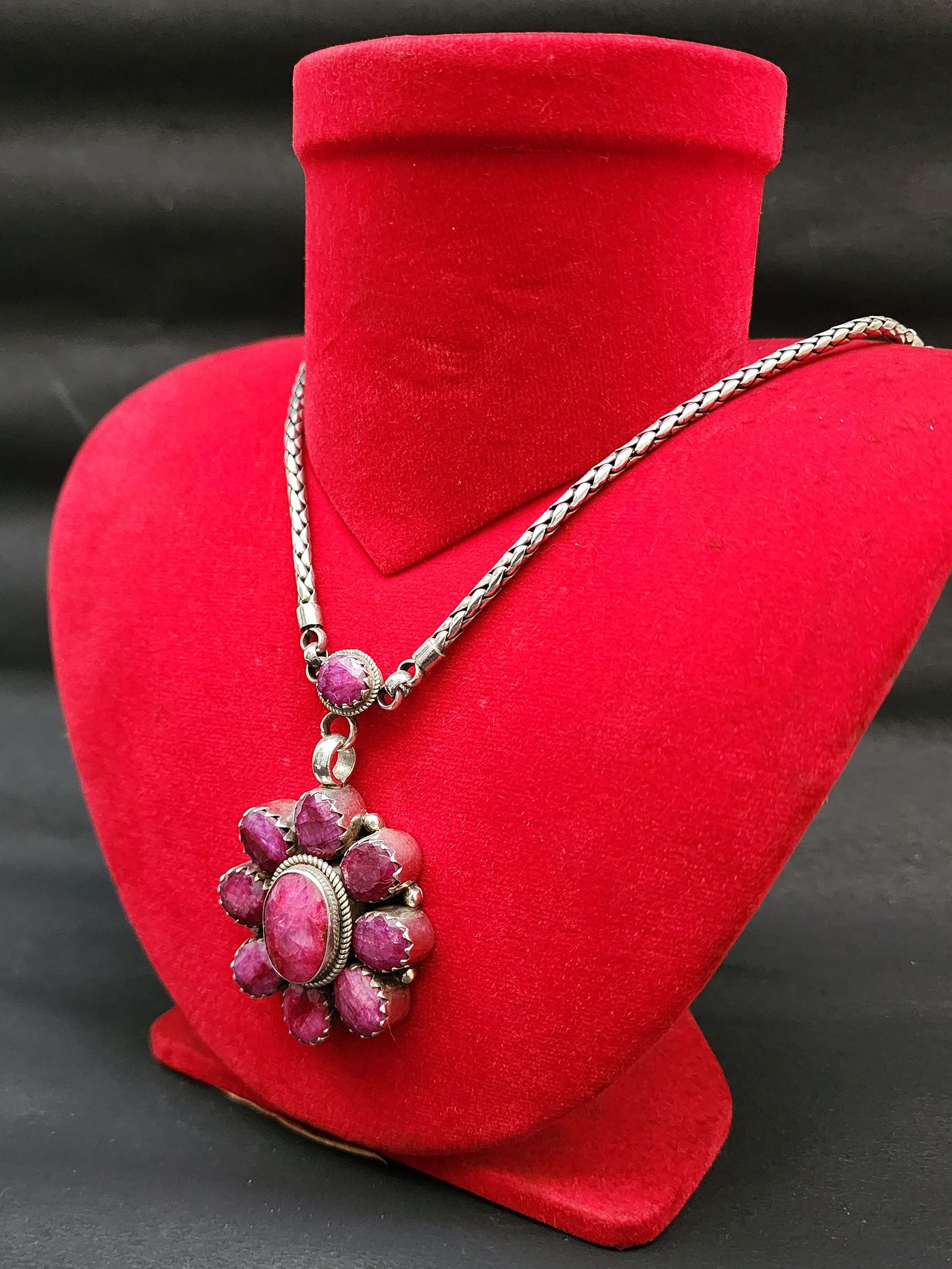 Designer Silver Necklace Stone With Stone Setting, ruby