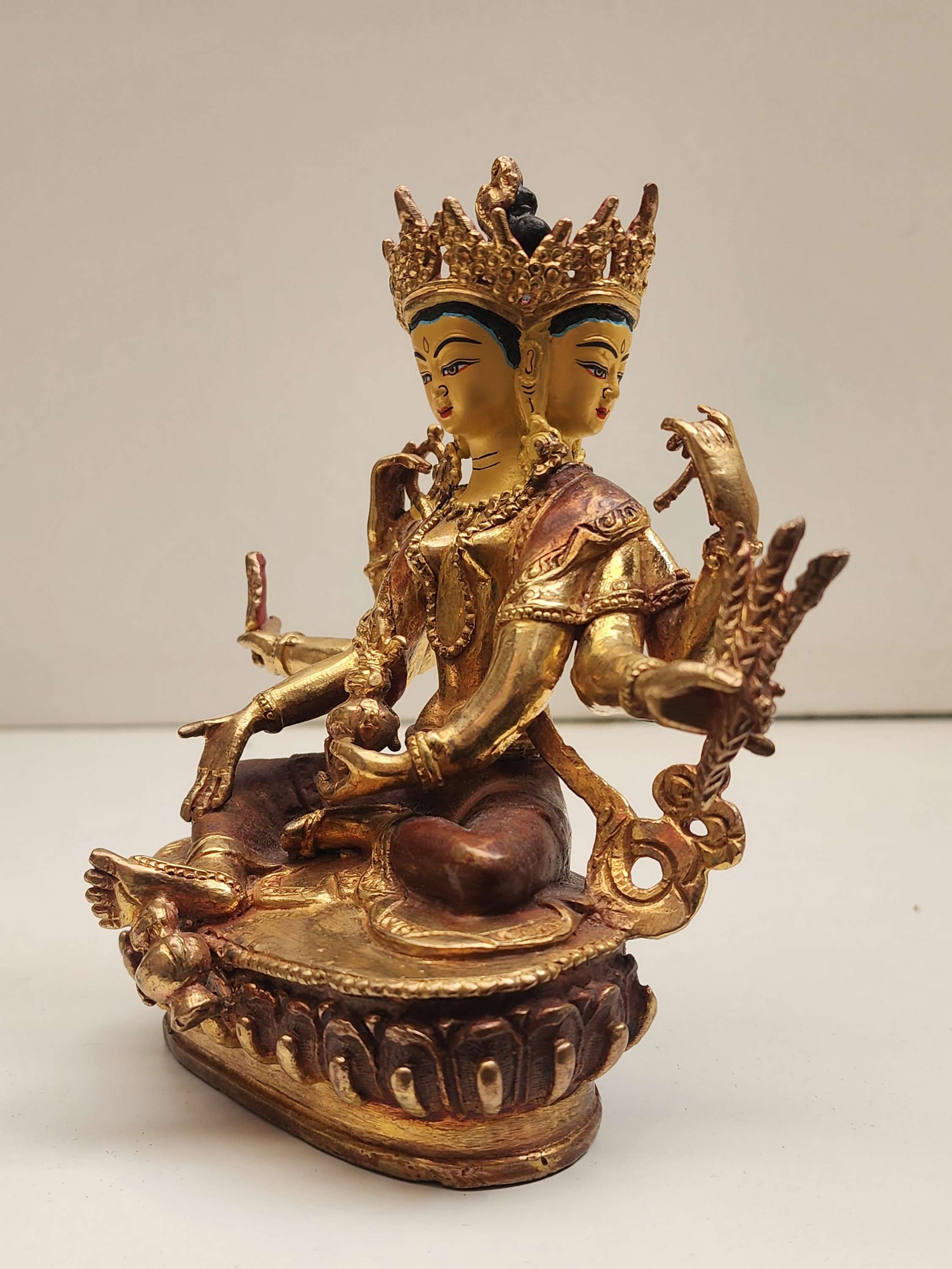 Buddhist Handmade Statue Of vasundhara, partly Gold Plated, face Painted