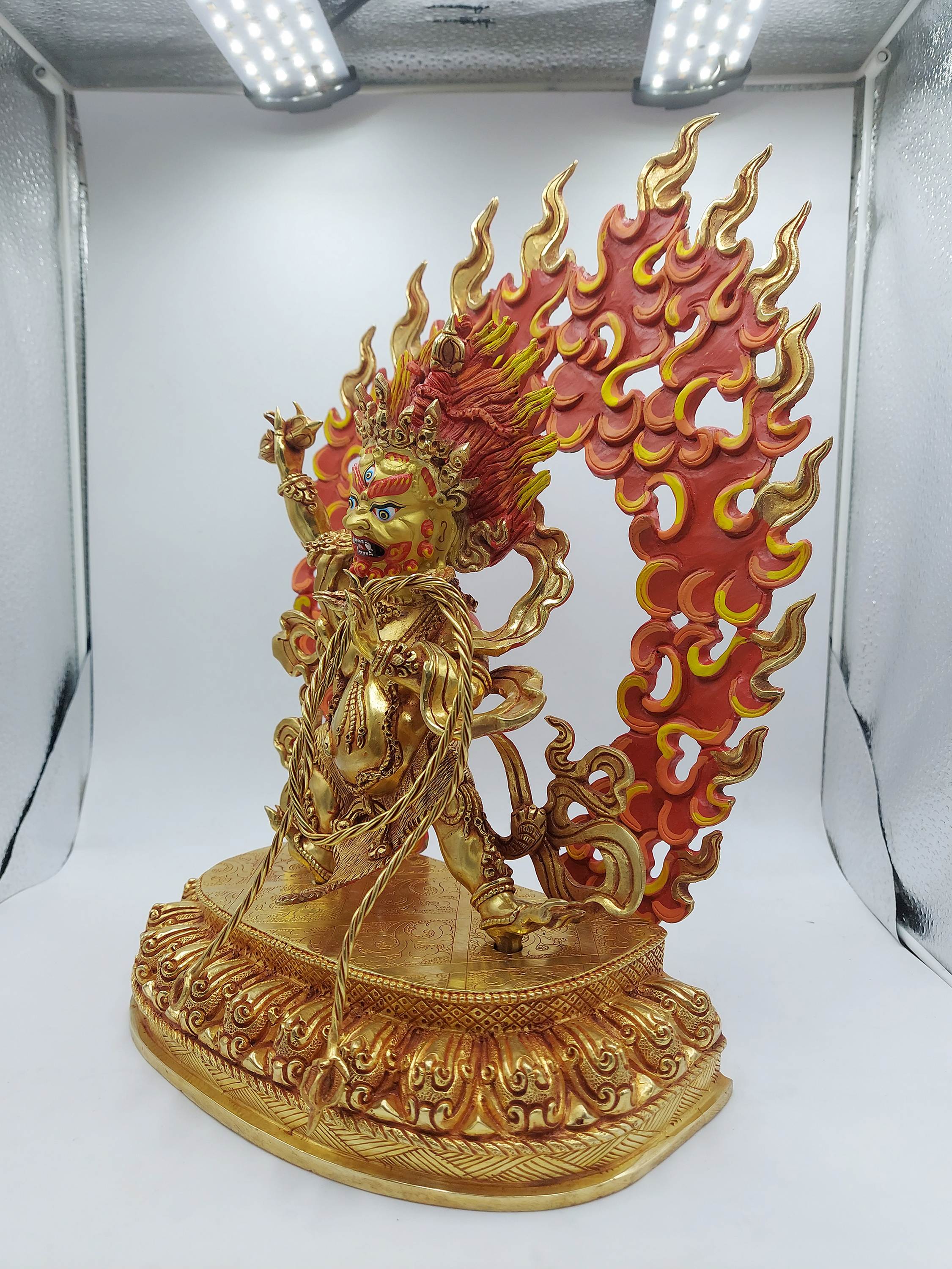 Buddhist Handmade Statue Of Vajrapani chana Dorje, gold Plated, Face Painted