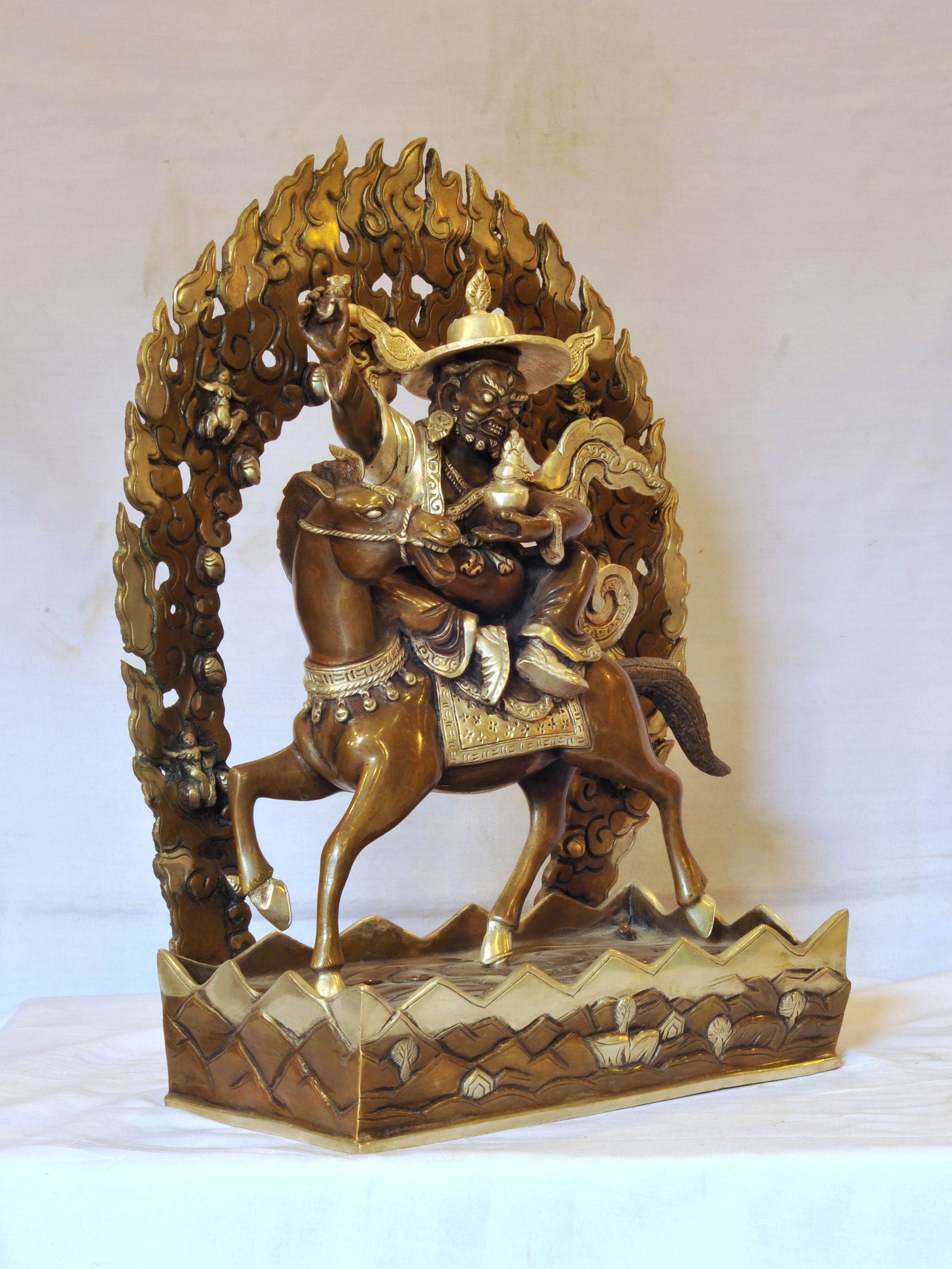 Buddhist Handmade Statue Of Tibetan Protector God, Gyalpo Pehar silver And Chocolate Oxidized