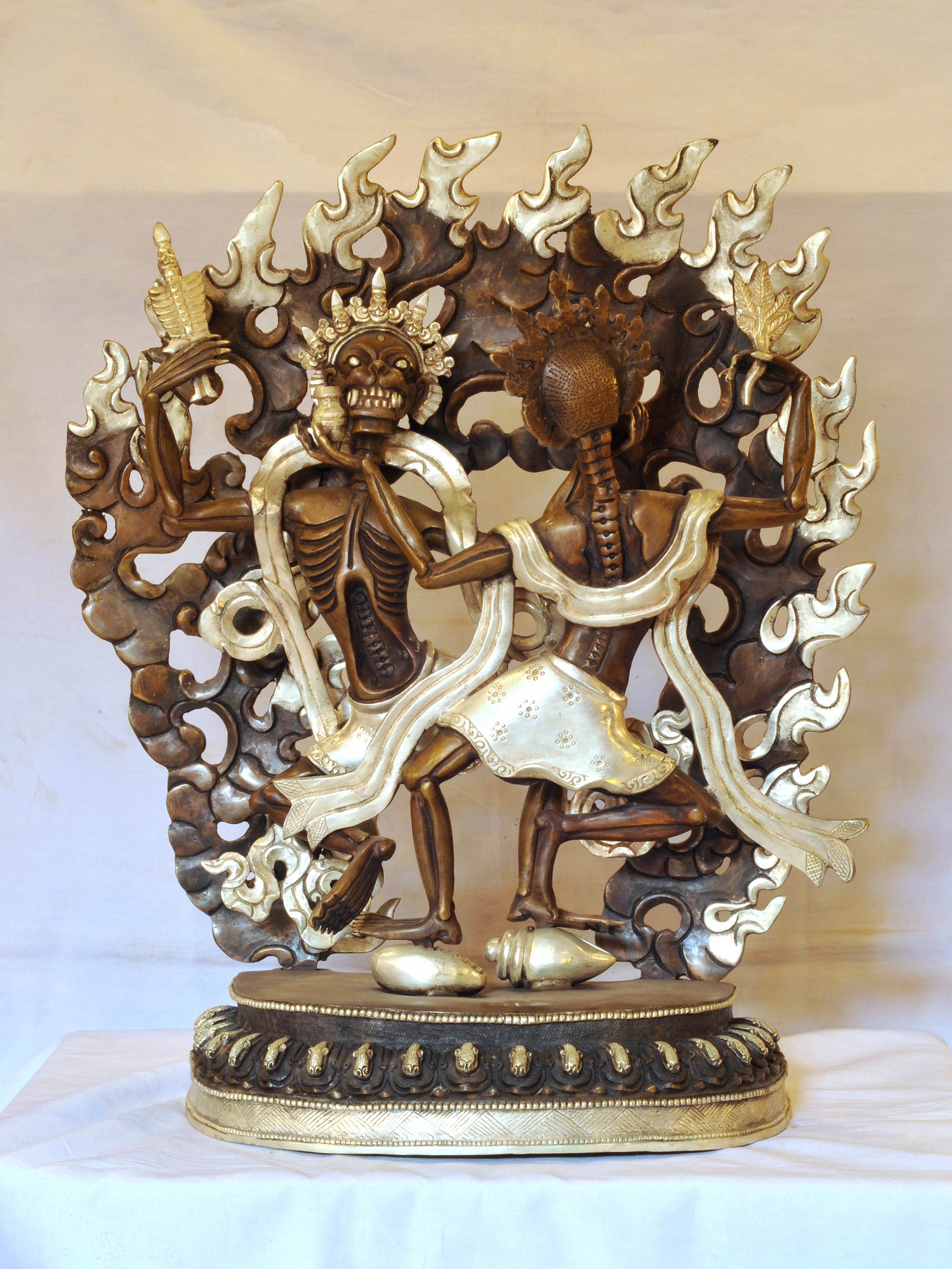 Buddhist Handmade Statue Of Citipati, silver And Chocolate Oxidized