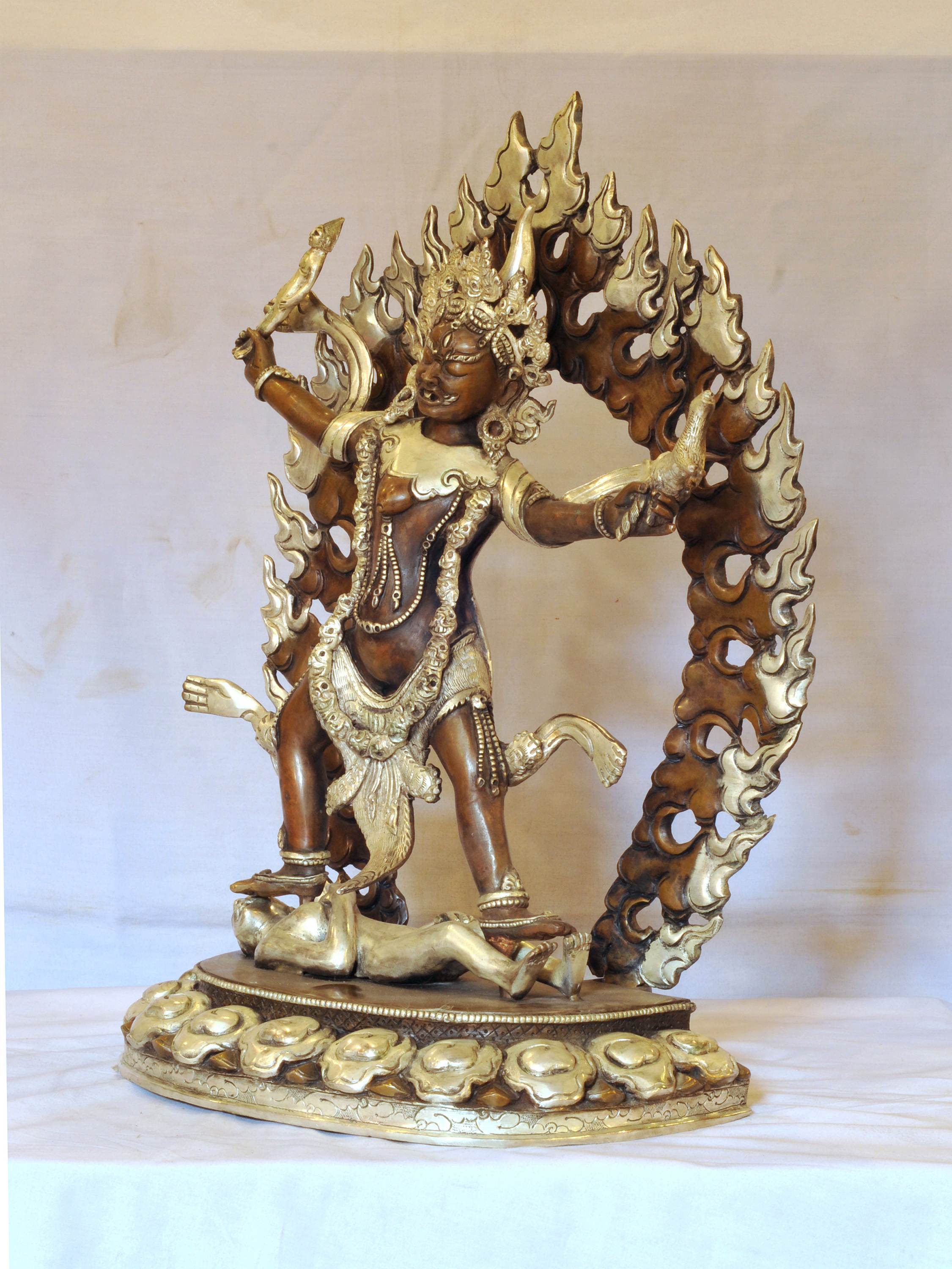 Buddhist Handmade Statue Of Ekajata, silver And Chocolate Oxidized