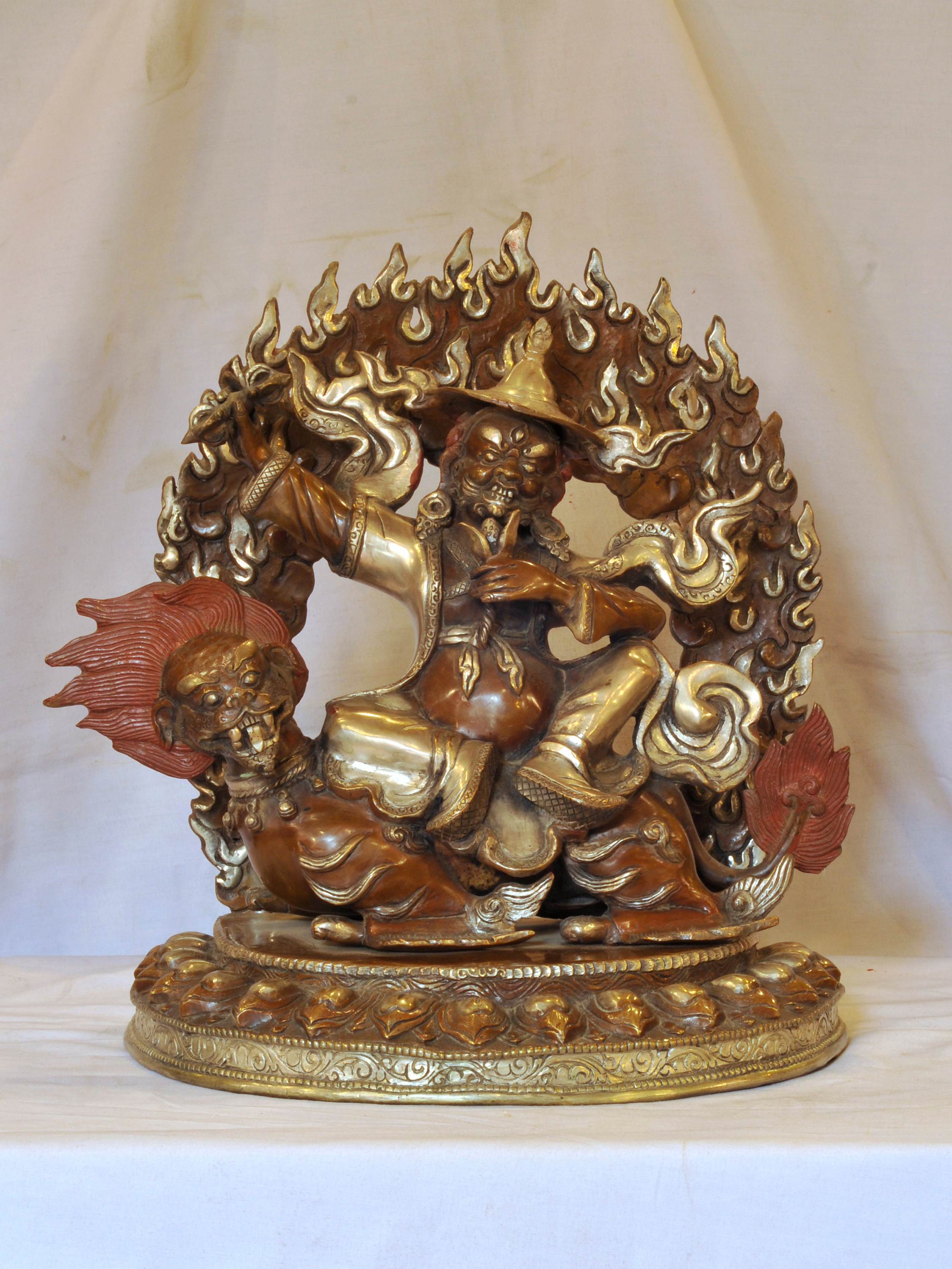 Buddhist Handmade Statue Of Dorje Legpa, silver And Chocolate Oxidized
