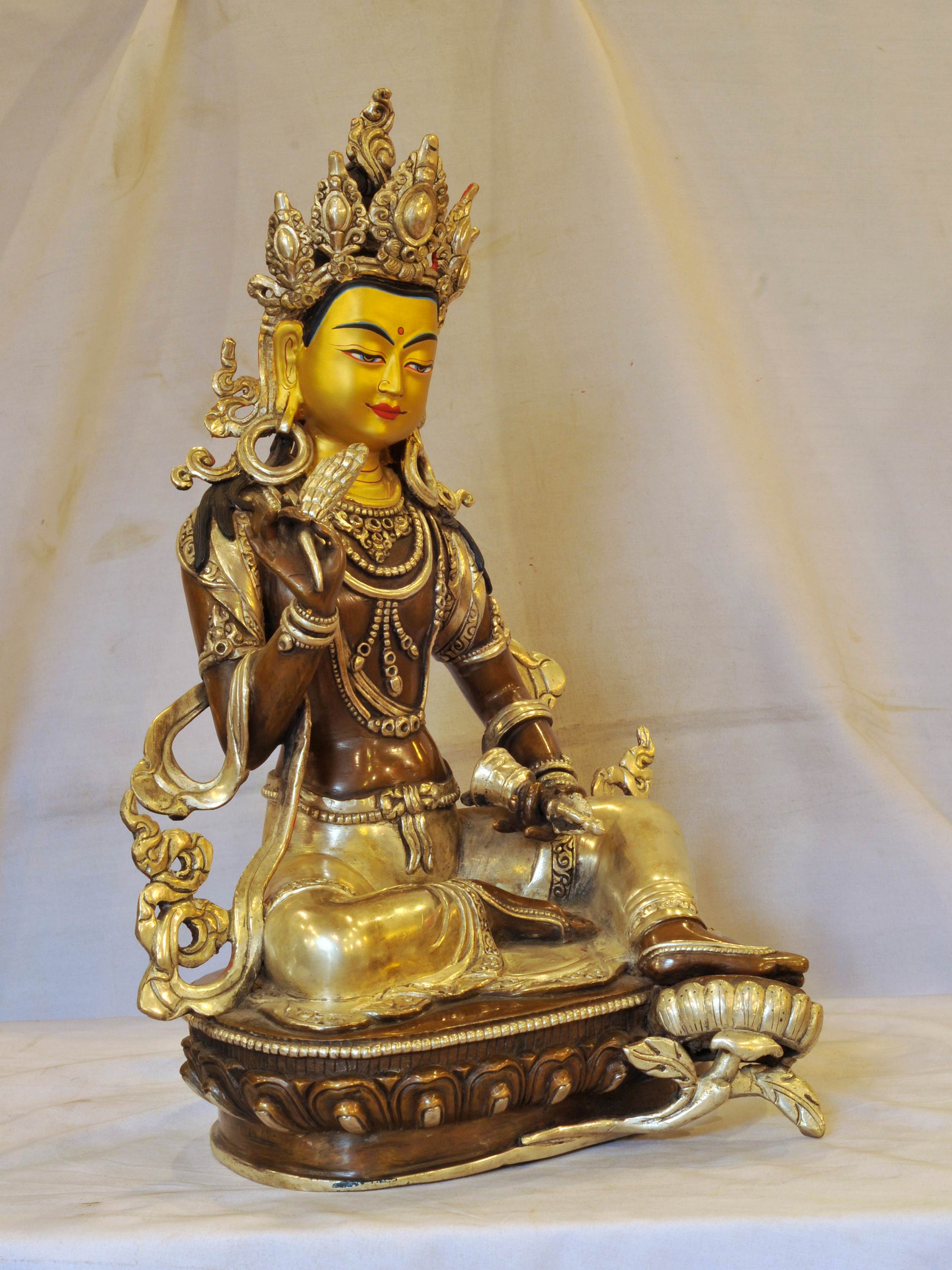 Buddhist Handmade Statue Of Bodhisattva, silver And Chocolate Oxidized, face Painted