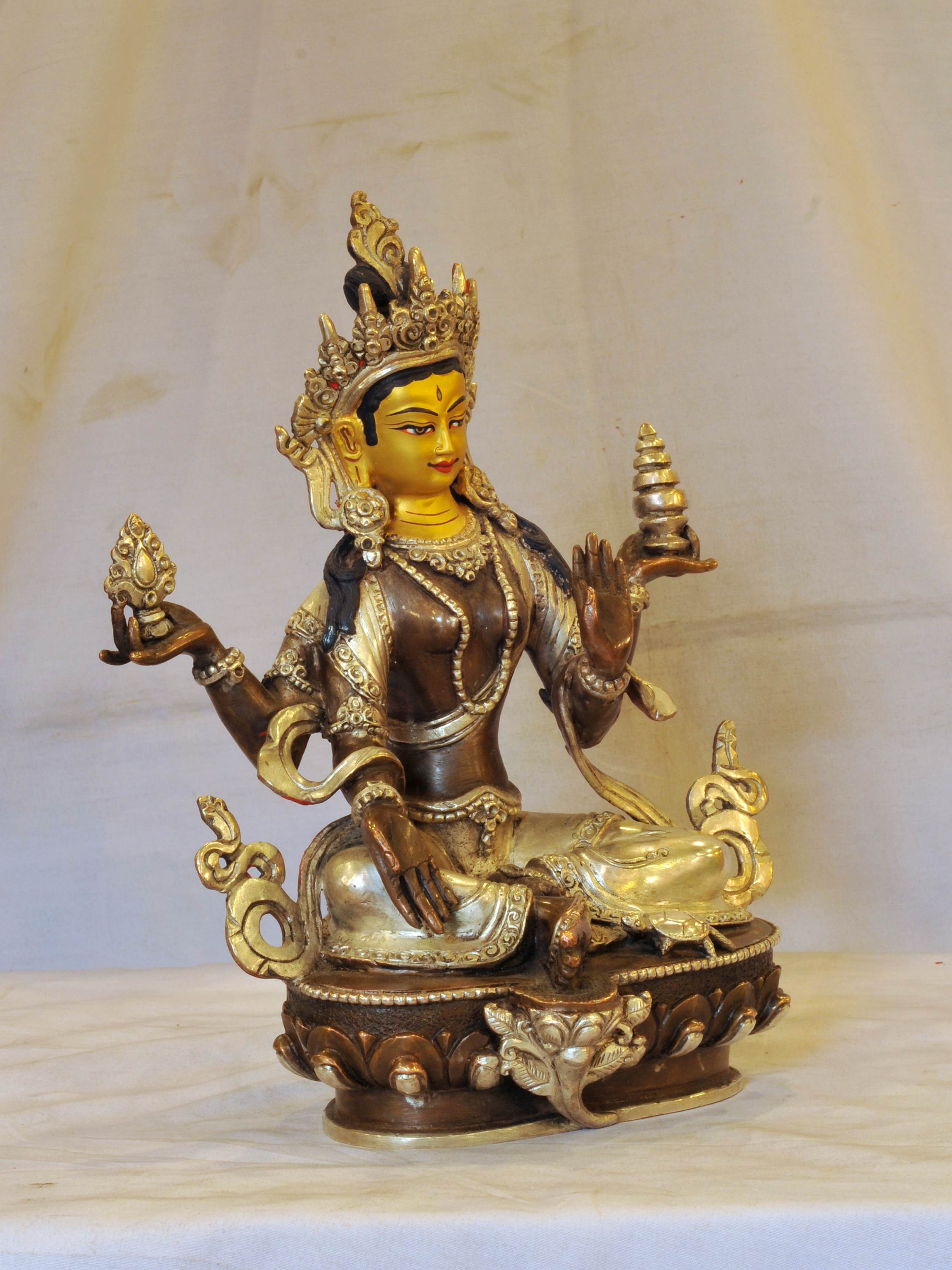 Nepali Handmade Statue Of Lakshmi, silver And Chocolate Oxidized, face Painted