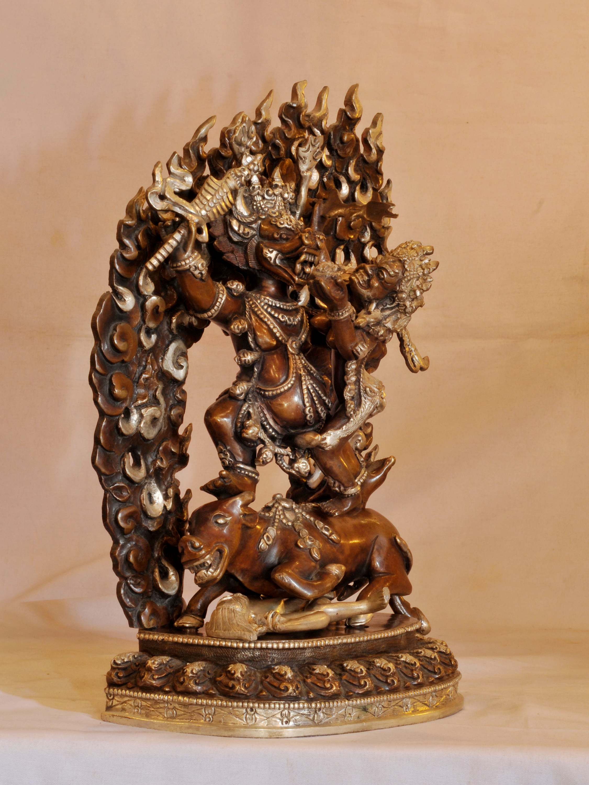 Buddhist Handmade Statue Of Yamantaka Shakti Or Consort, silver And Chocolate Oxidized