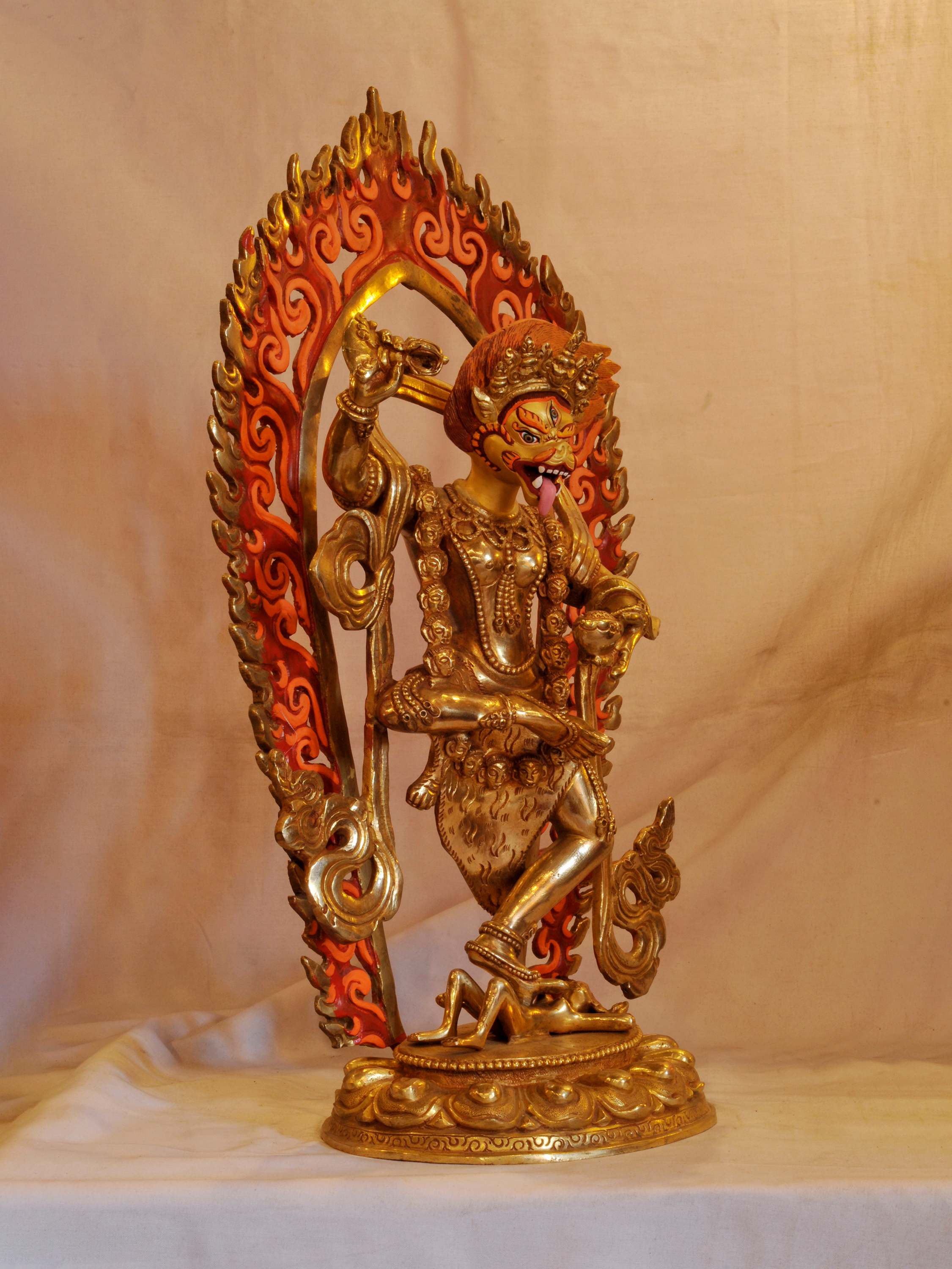 Buddhist Handmade Statue Of Simhamukha Yogini, Singha Mukha face Painted, gold Plated