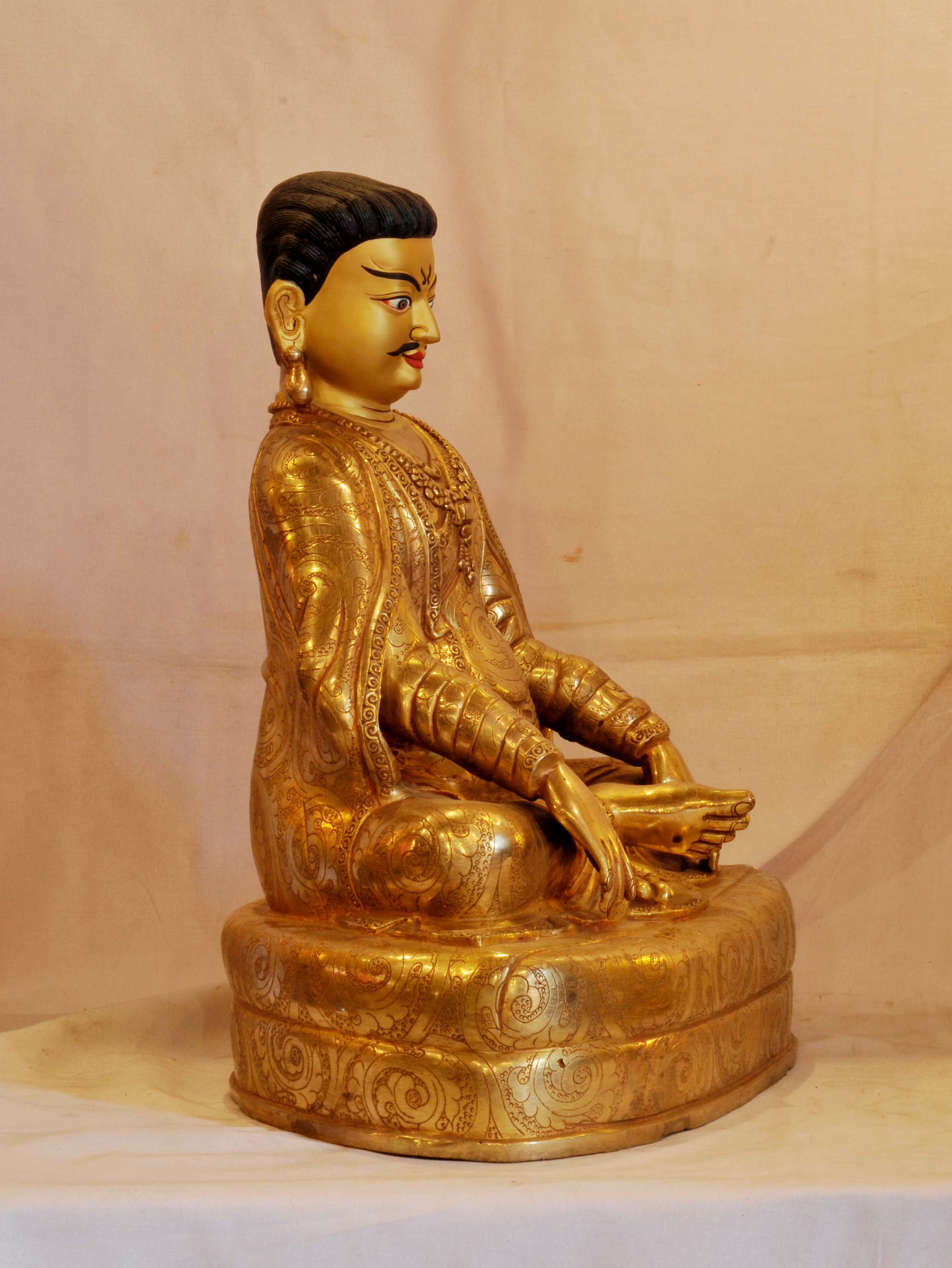 Buddhist Handmade Statue Of Marpa Lotsawa, face Painted, gold Plated