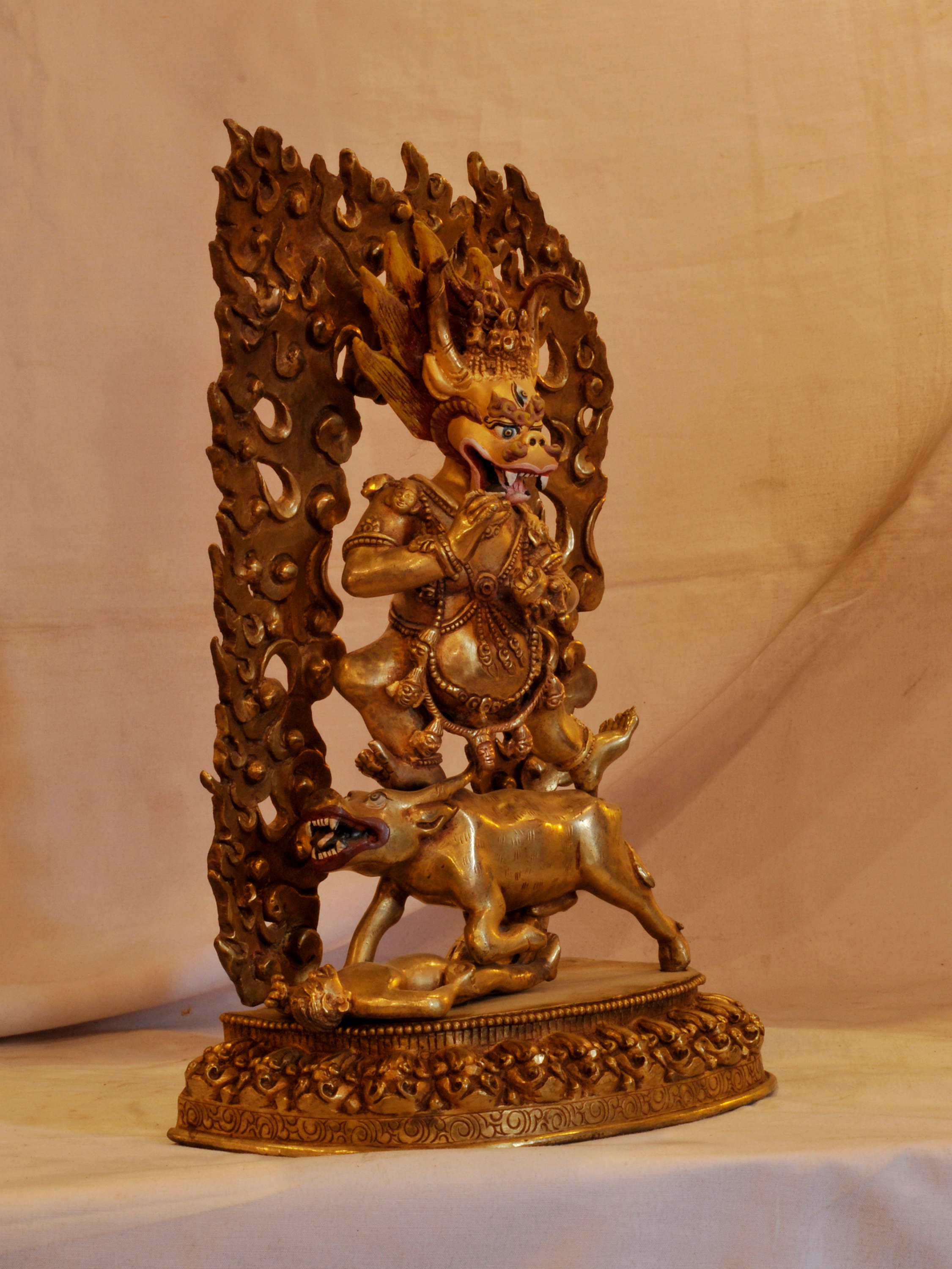 Buddhist Handmade Statue Of Yamantaka, Full Gold Plated, face Painted