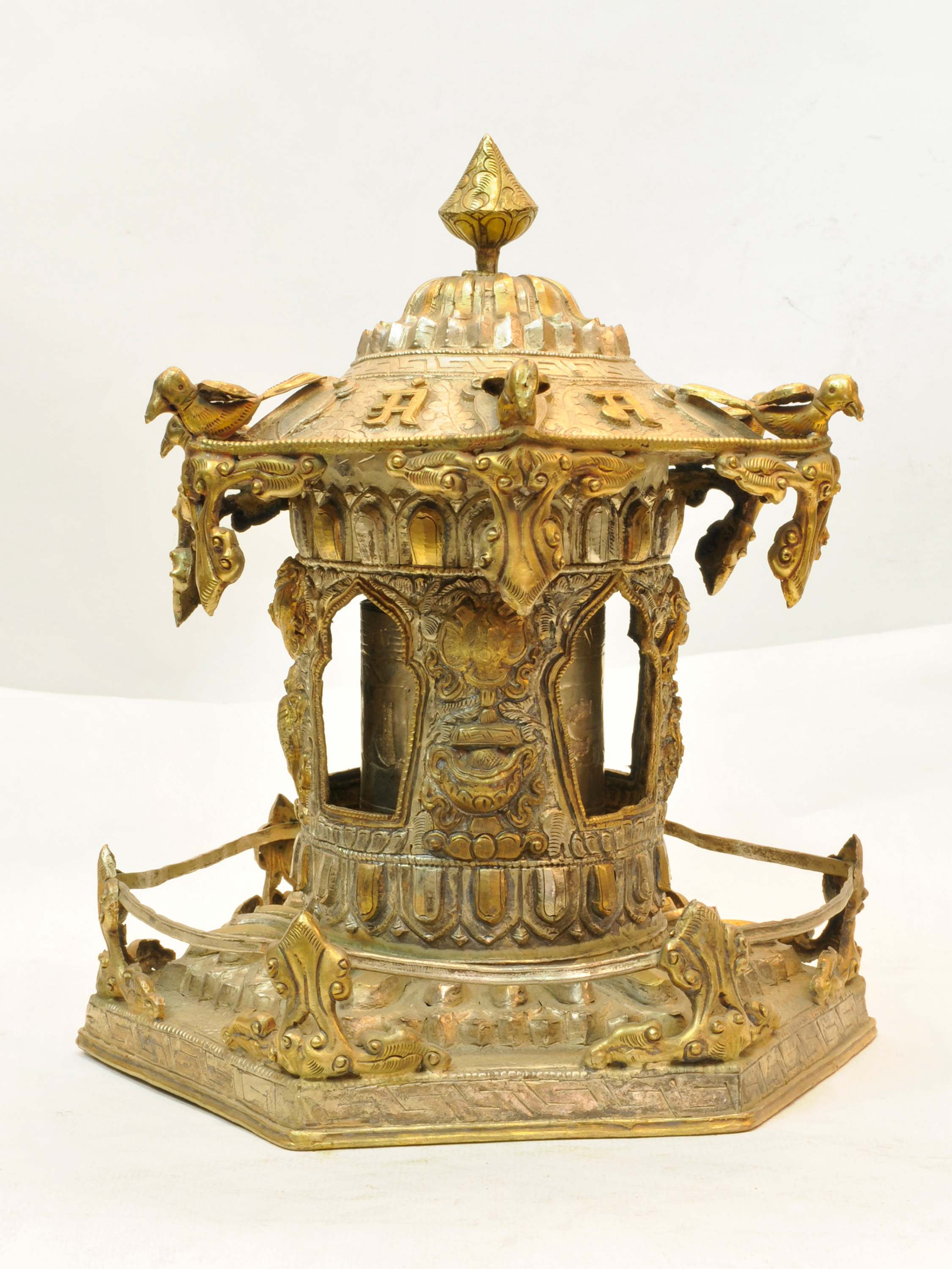 antique, Buddhist Handmade prayer Wheel Or Mane, full Gold Plated