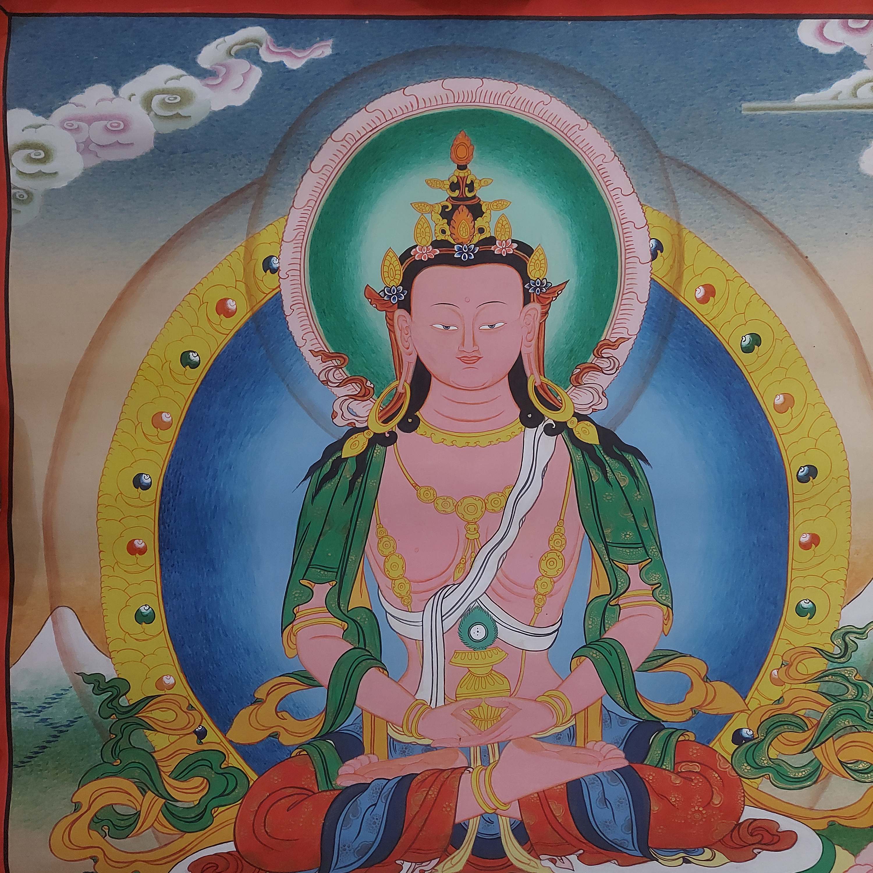 art From Bhaktapur, Buddhist Handmade Thangka Of Tara, antique, real Gold