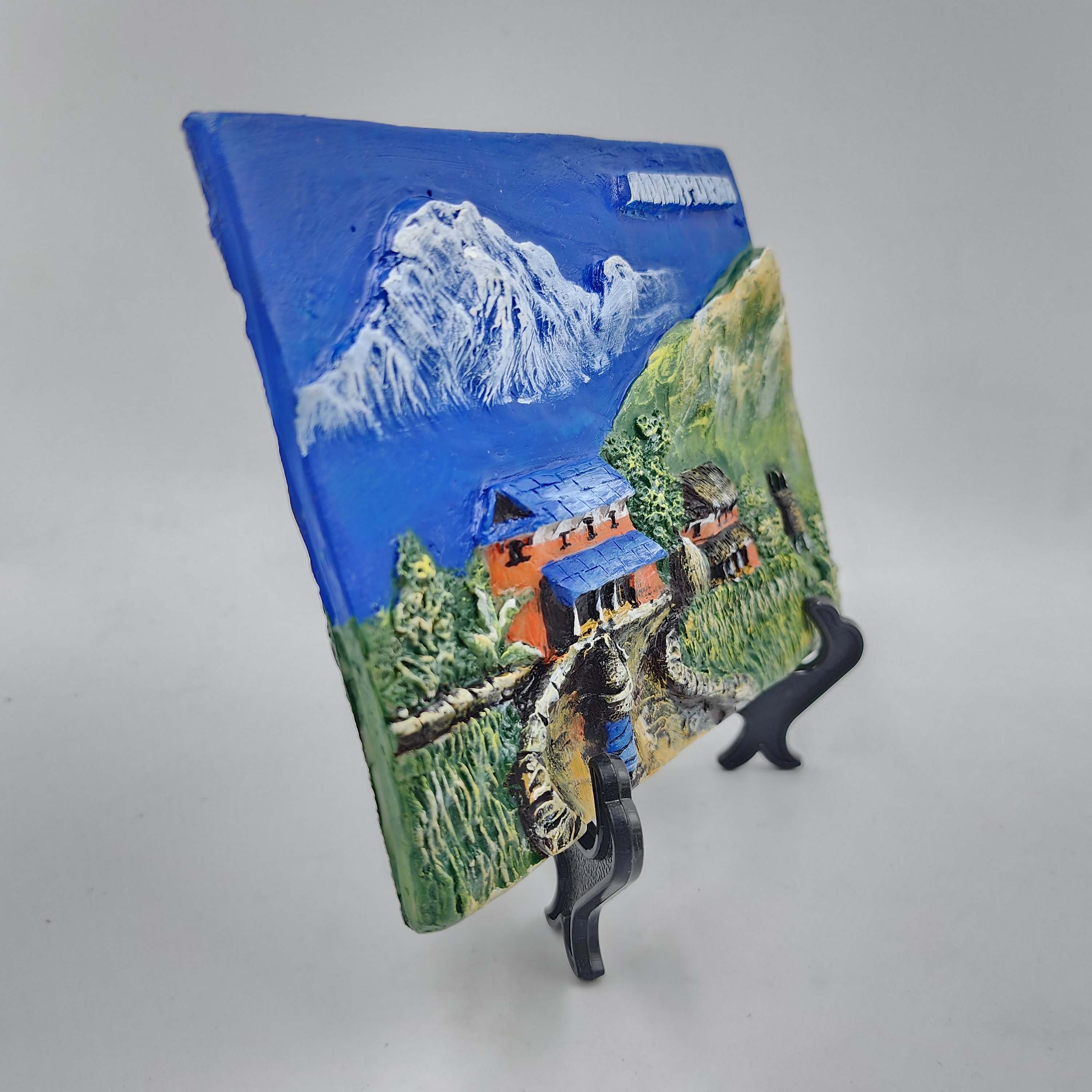 3d Fiber Art Of Annapurna Himal And Village Of Nepal With Stand And Wall Hanger
