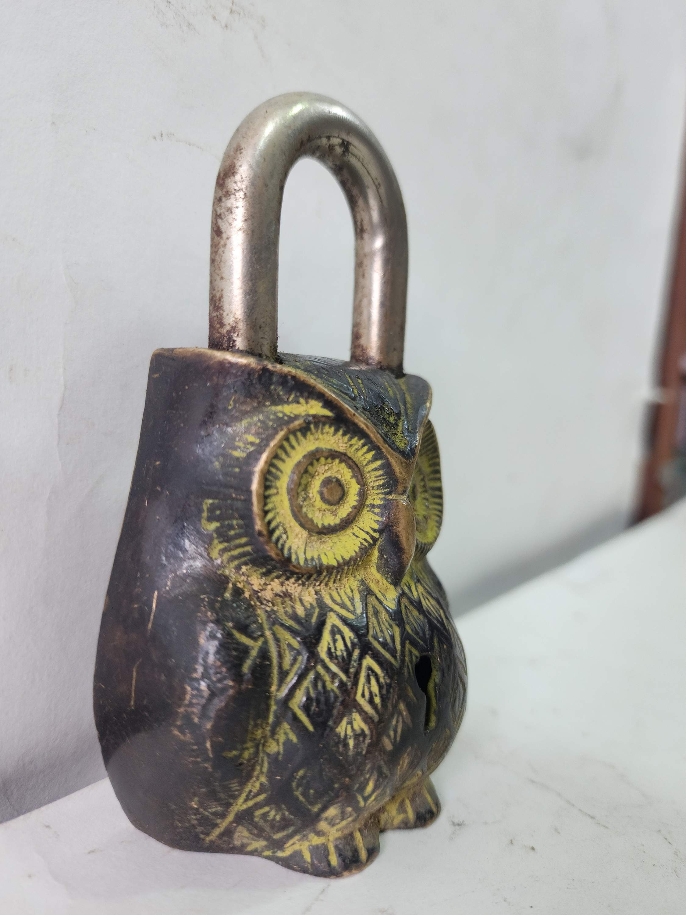 Owl Carved glossy Brass Door Lock