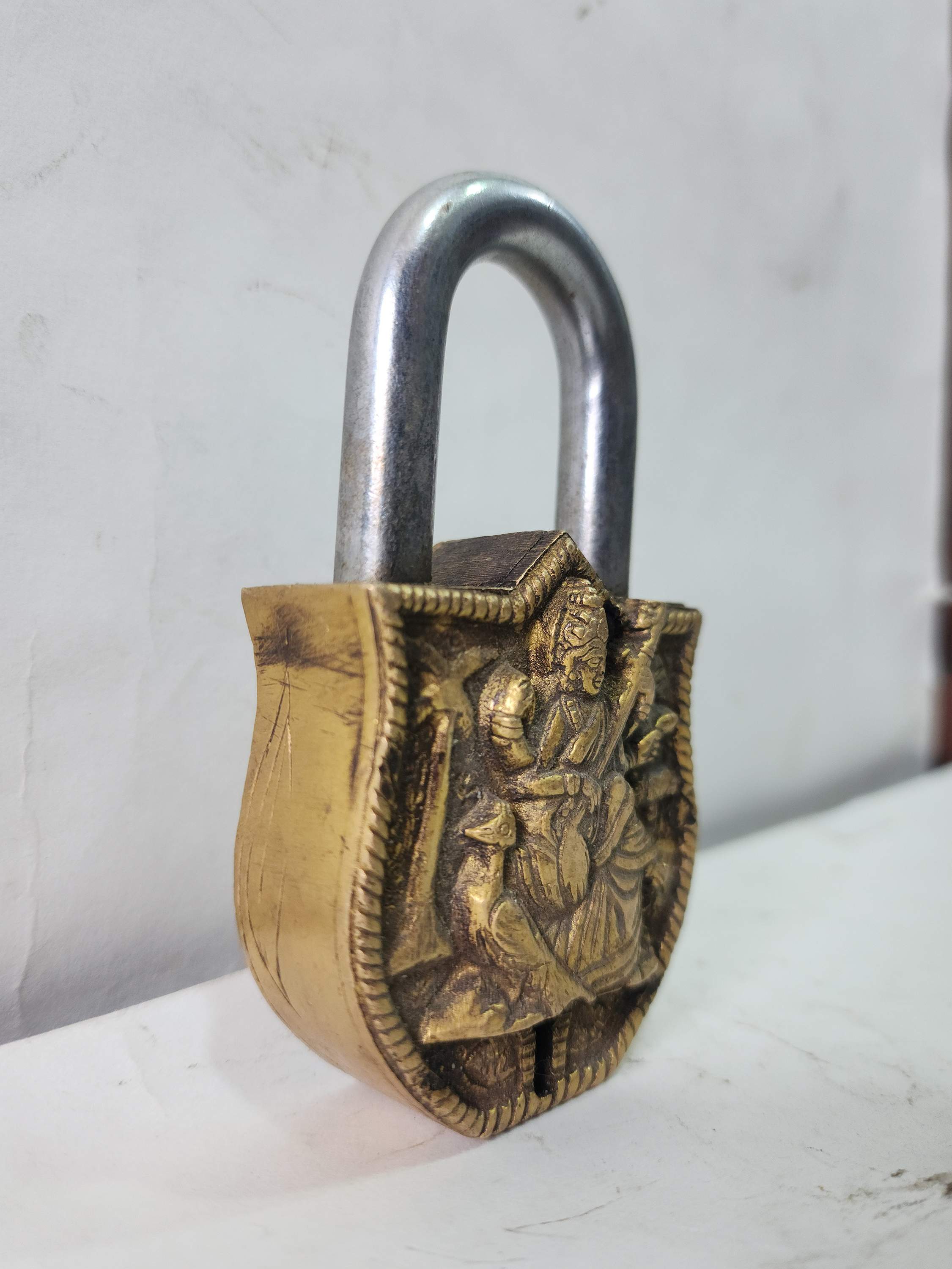 Saraswati Carved glossy Brass Door Lock
