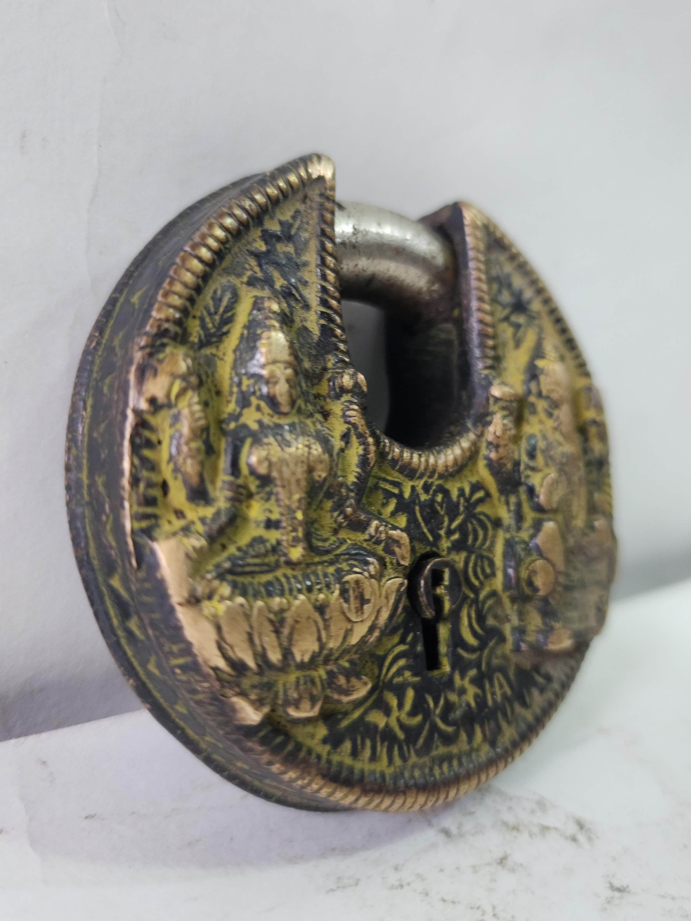 Ganesh And Saraswati Carved glossy Brass Door Lock