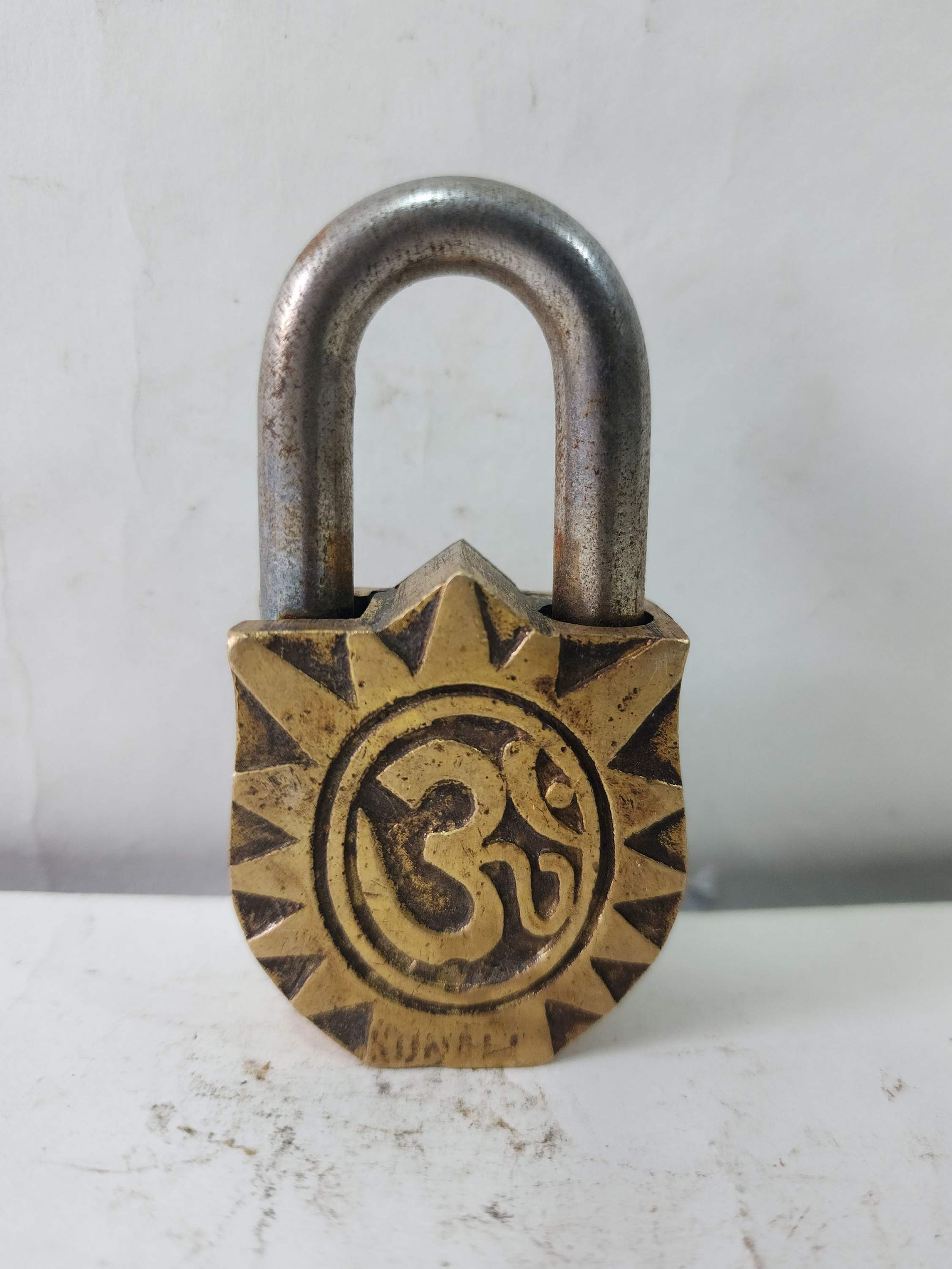 Radha And Krishna Carved glossy Brass Door Lock