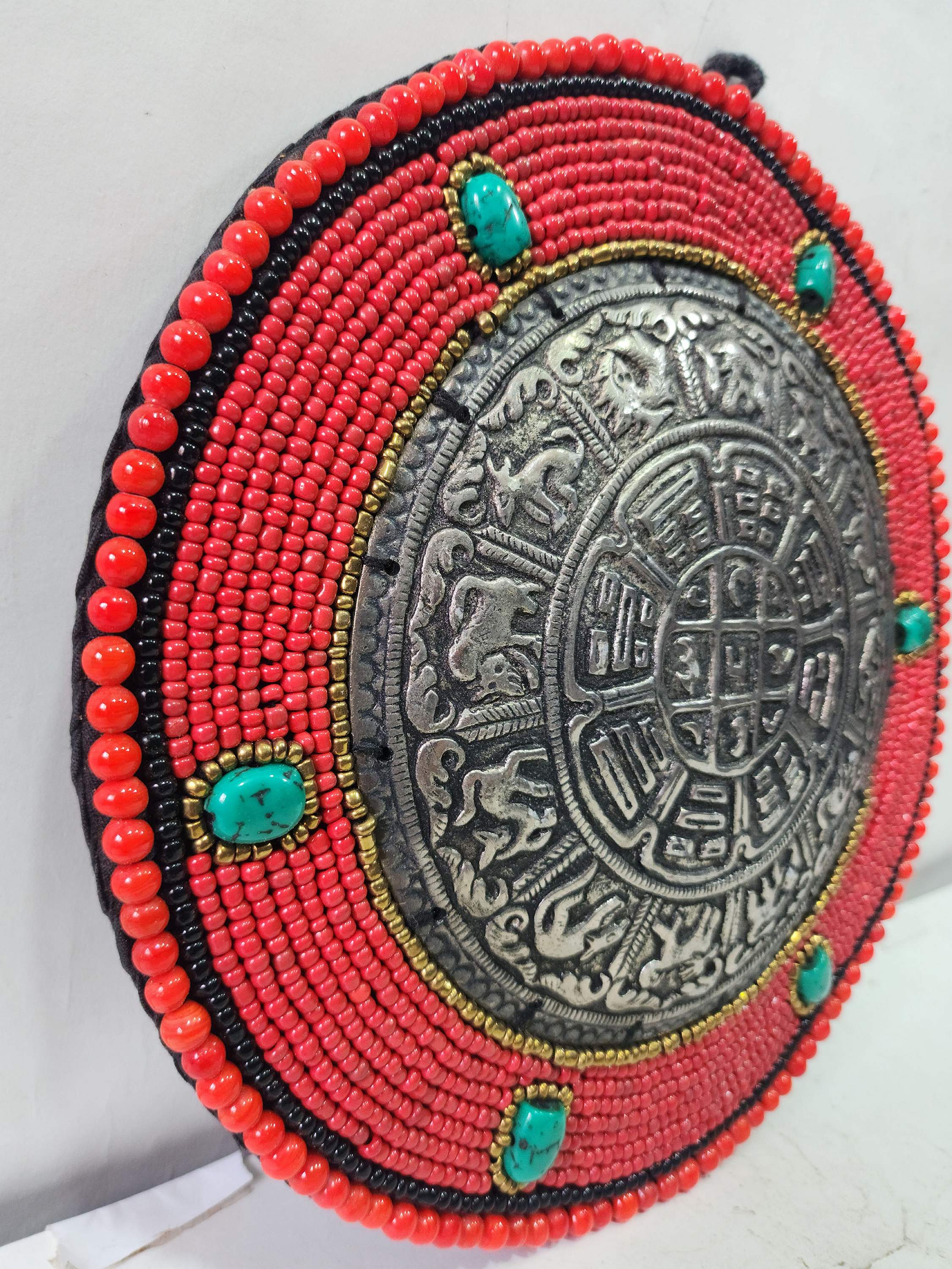 Traditional Tibetan, Ritual Wall Hanging Of Mandala, Round Shape, stone Setting