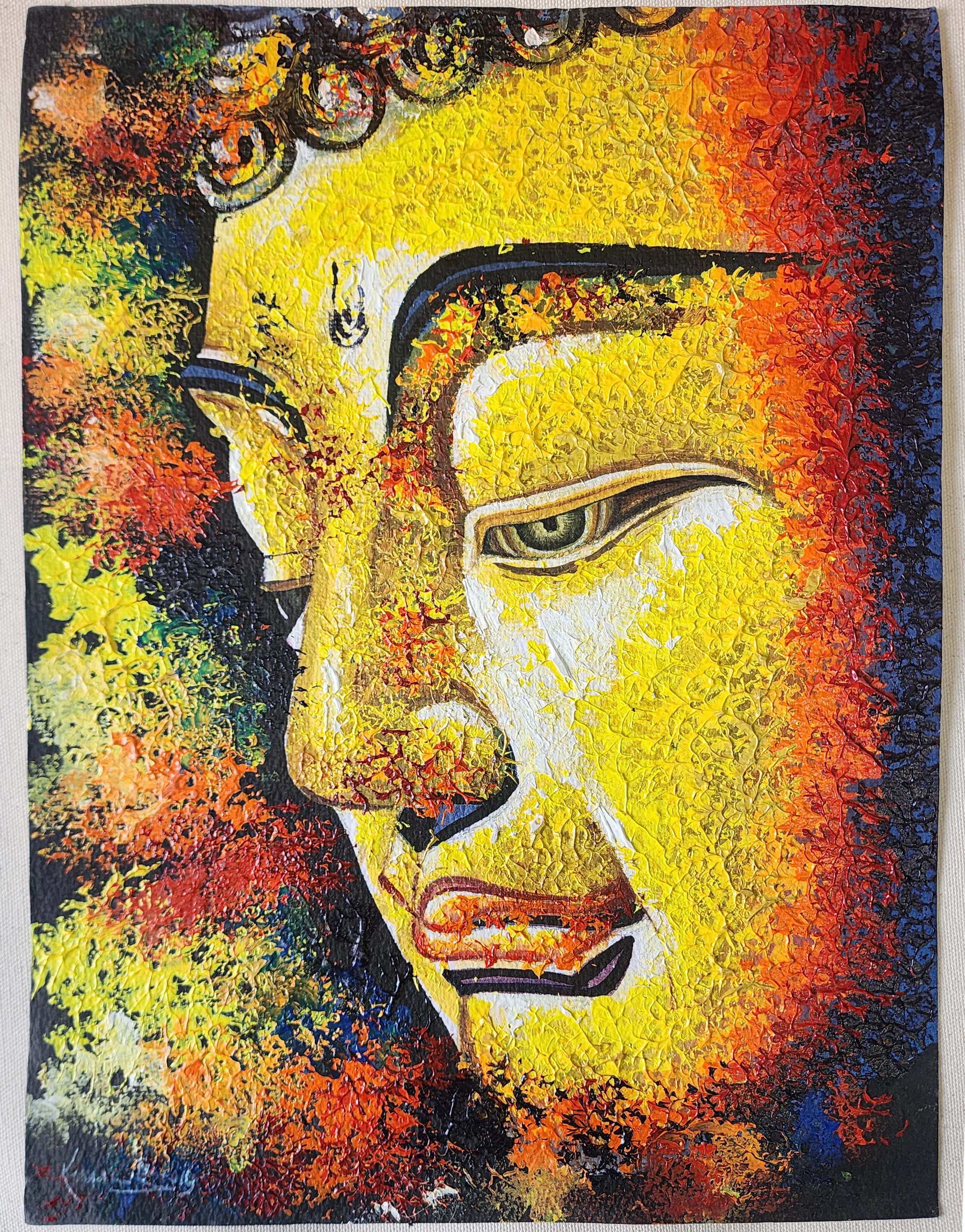 Painting Of Face Of Buddha acrylic Color On Handmade Paper, washable