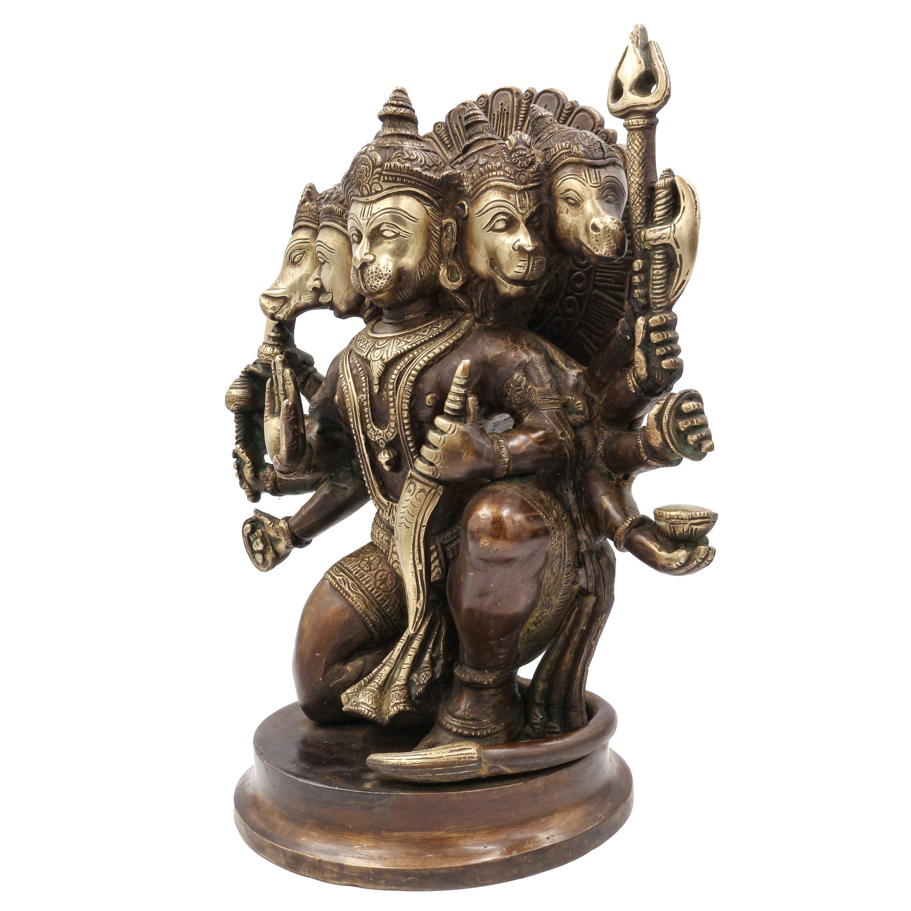 Nepali Statue Of Panchmukhi five Face Hanuman, bajrangbali, sand Casting, chocolate Oxidized