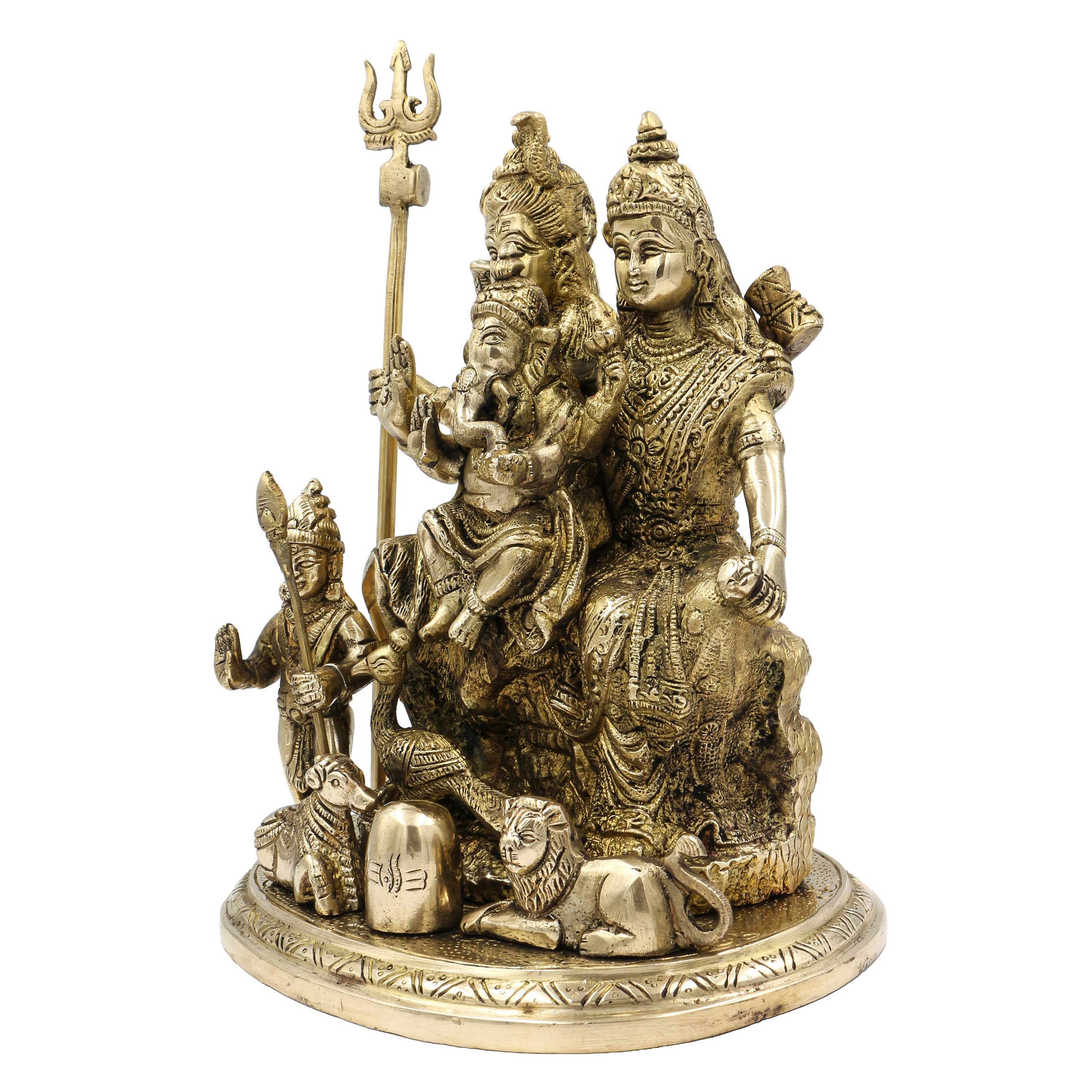 Nepali Statue Of Shiva And Parvati With Ganesh And Kumar Or Kartikeya, sand Casting, Glossy Finishing