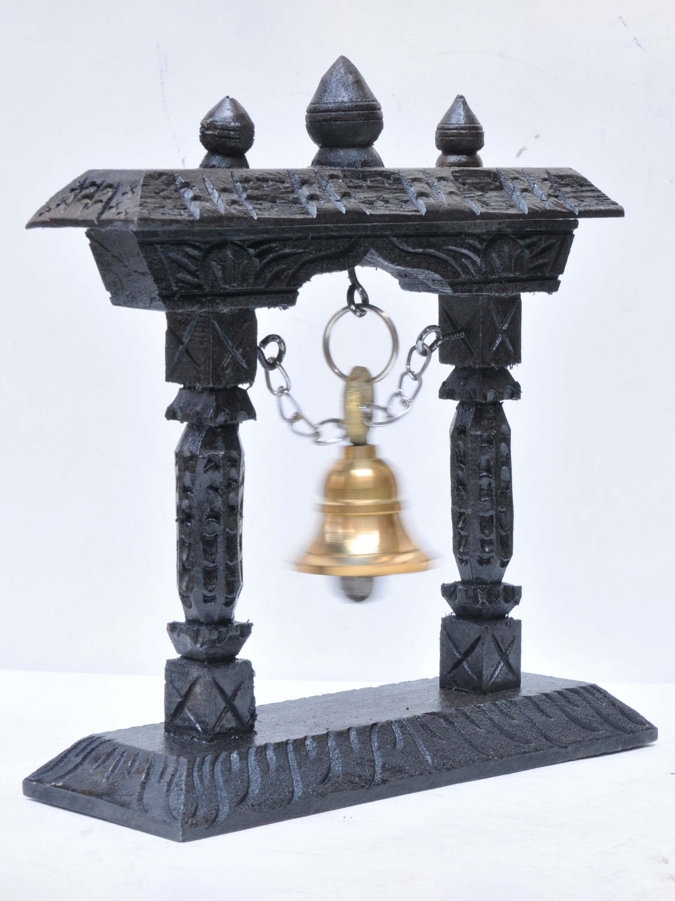 Buddhist Handmade Traditional Table Bell On Wooden Frame