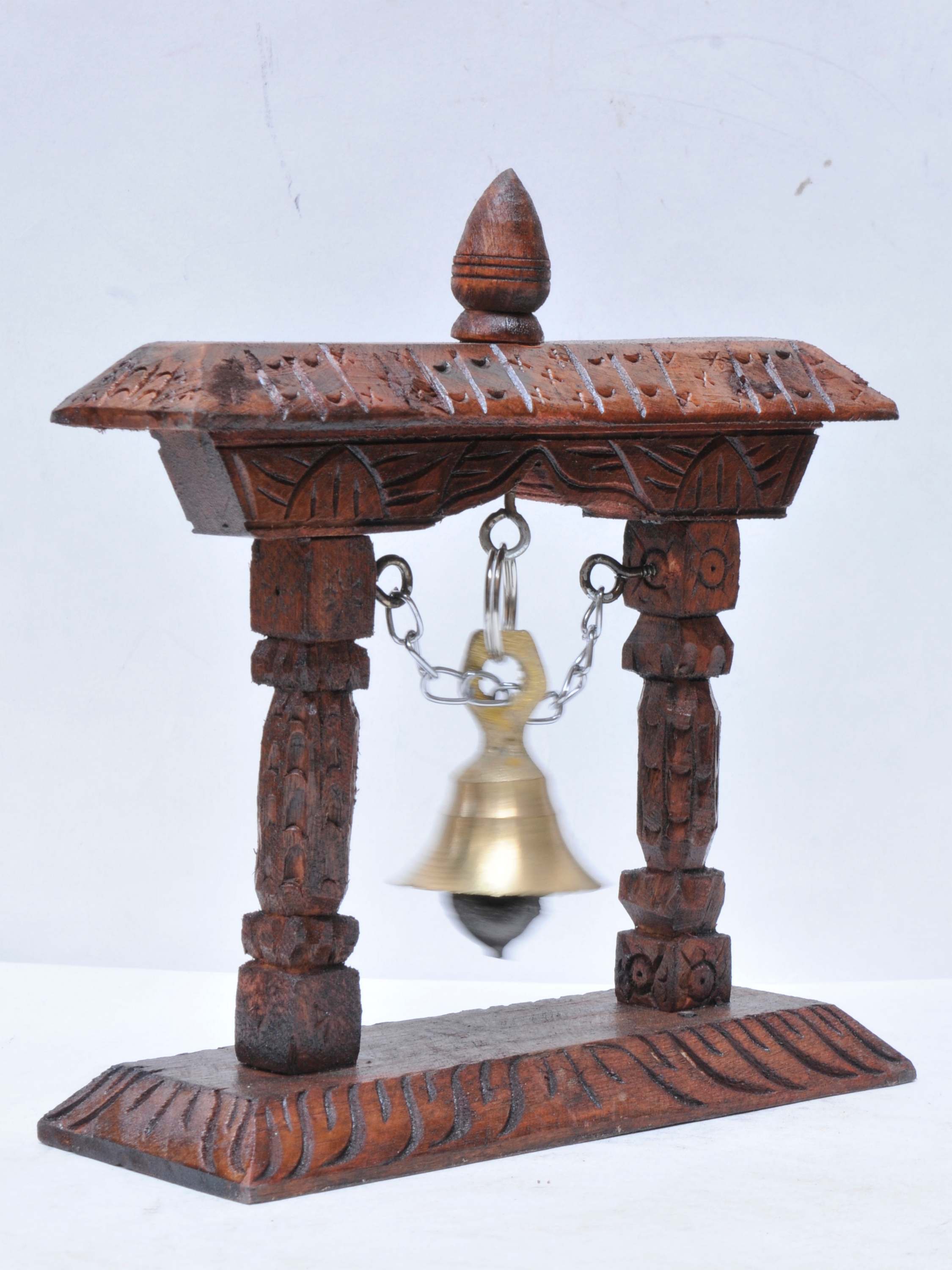 Buddhist Handmade Traditional Table Bell On Wooden Frame