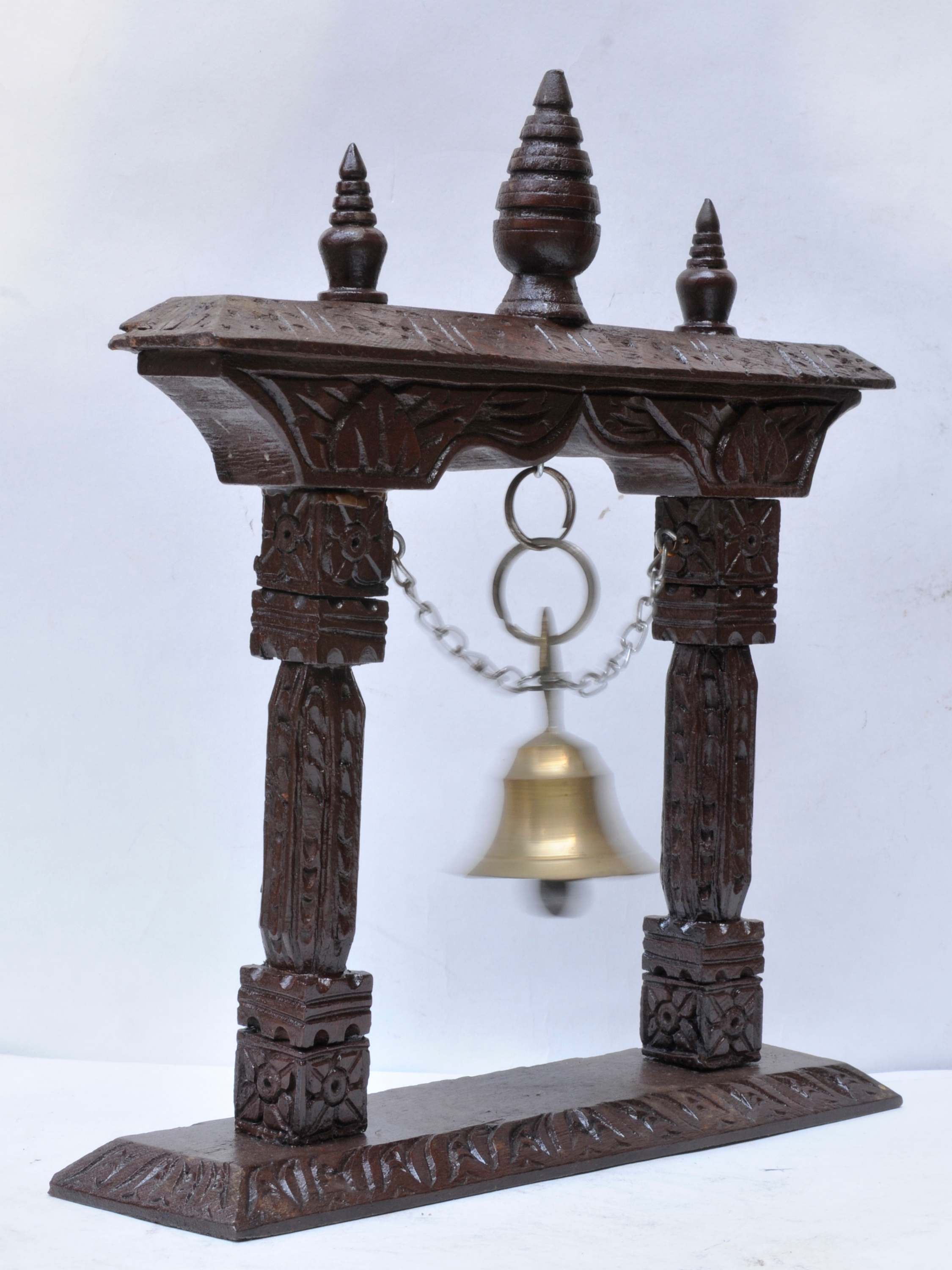 Buddhist Handmade Traditional Table Bell On Wooden Frame