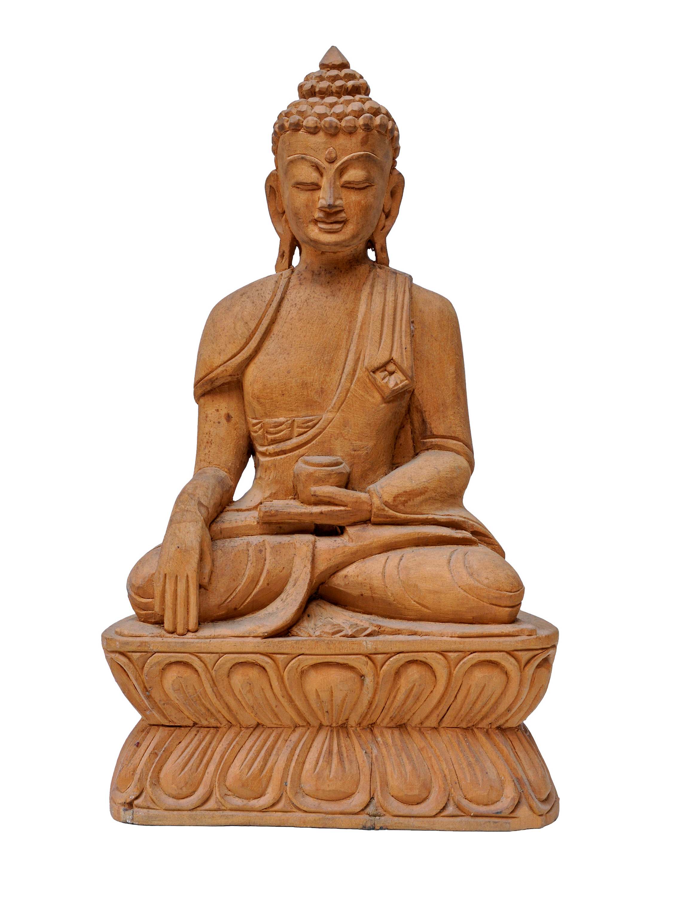 Buddhist Handmade Wooden Shakyamuni Buddha, normal Natural Wood