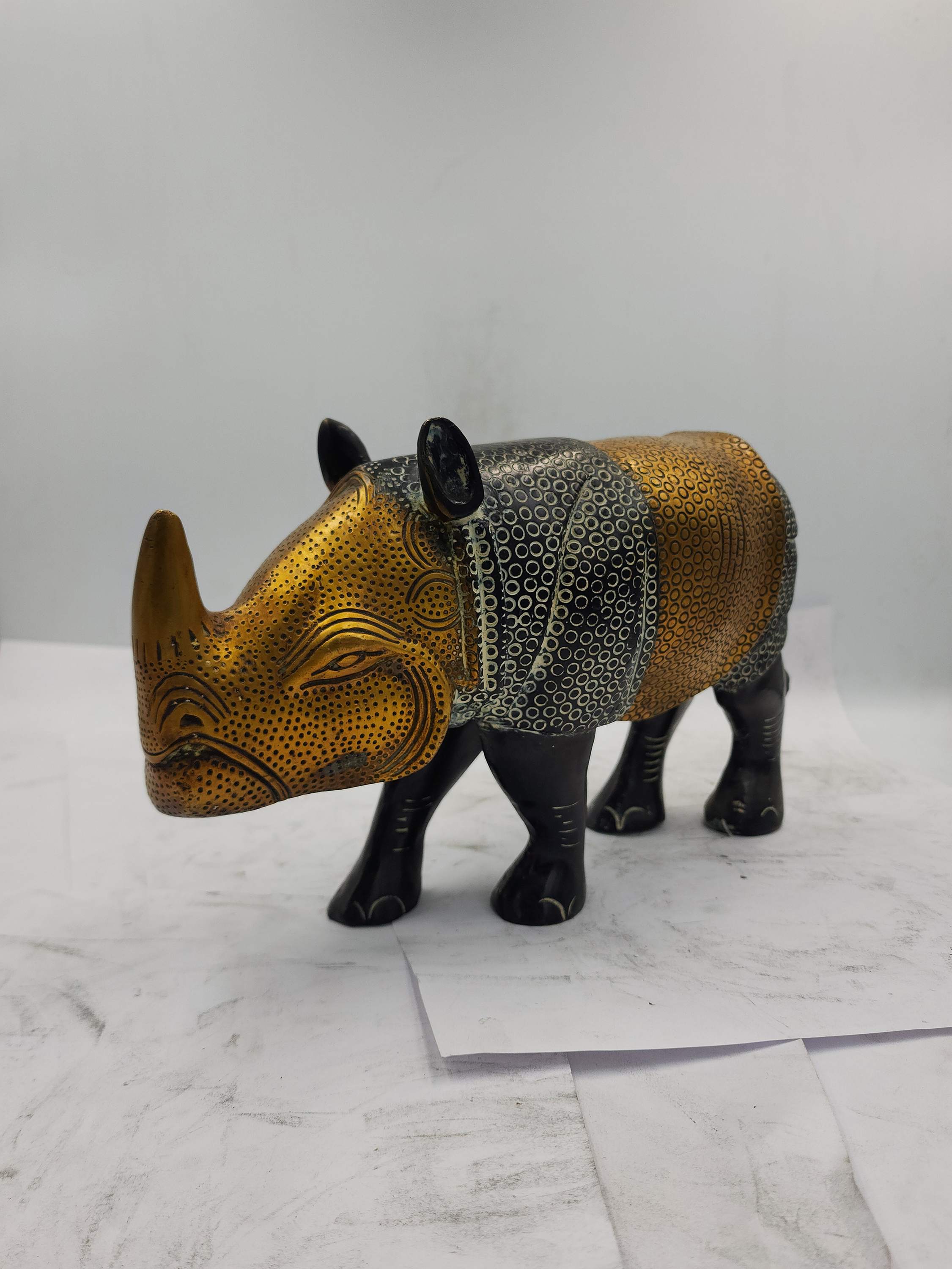 Statue Of One Horn Rhinoceros, sand Casting, black Oxidized
