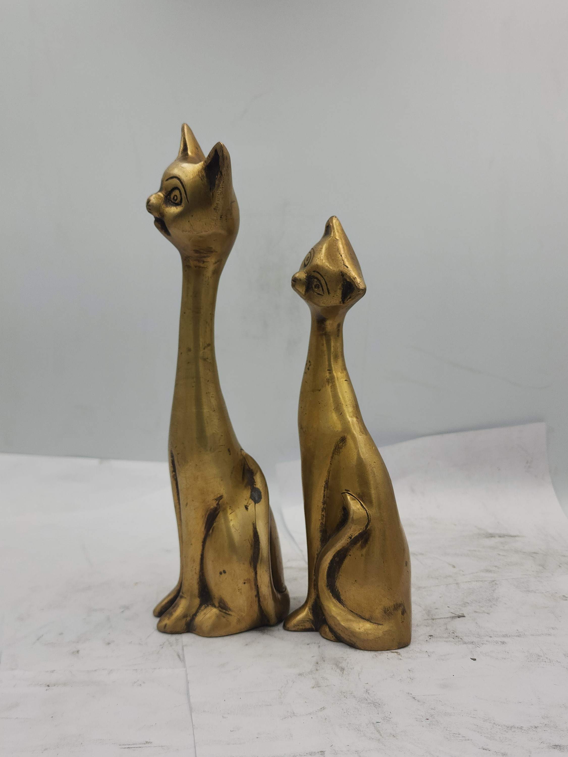 Statue Of Cats, pair, Sand Casting, gold Colour, Glossy Finishing