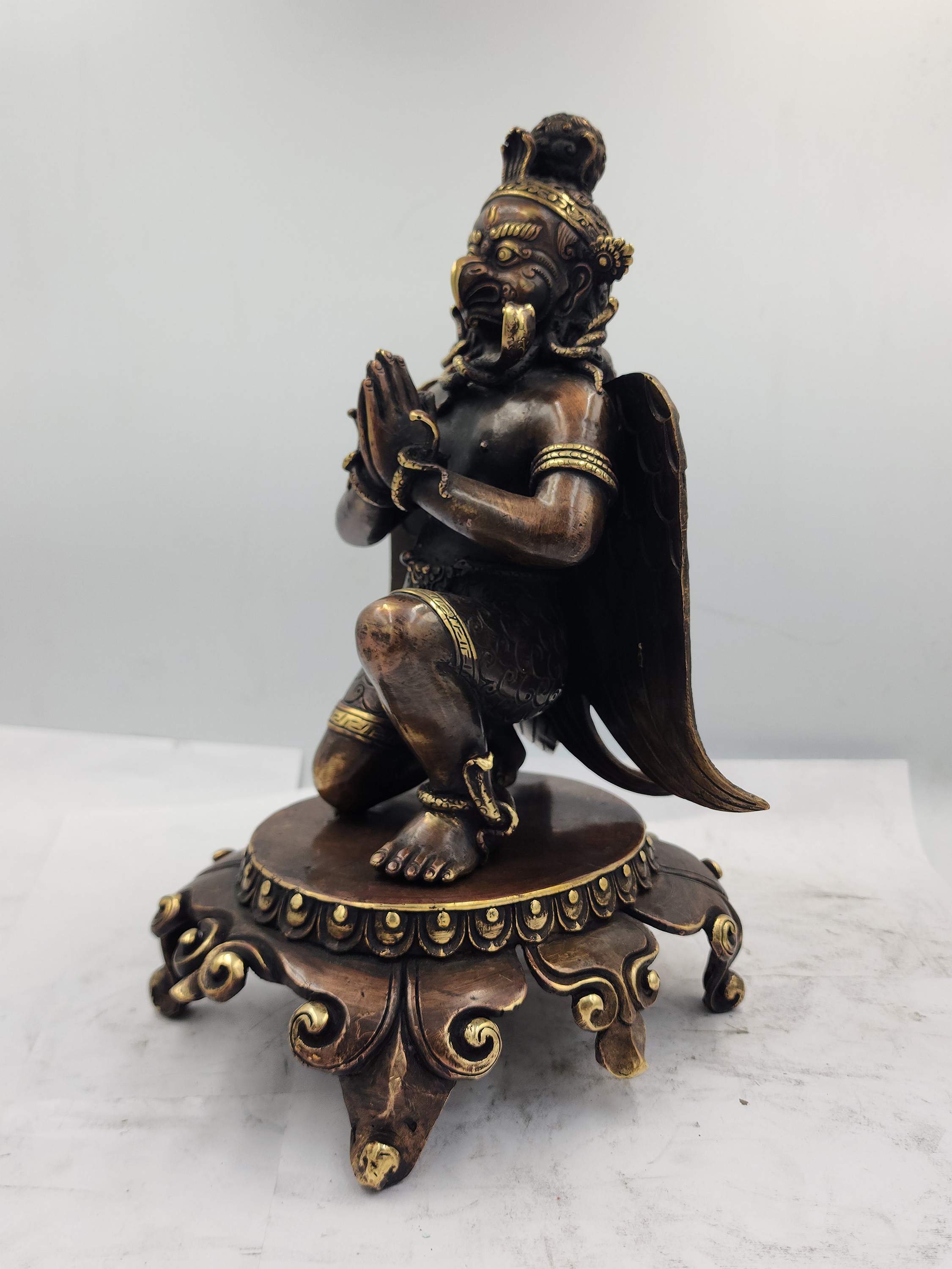 Buddhist Statue Of Garuda, sand Casting, chocolate Oxidized