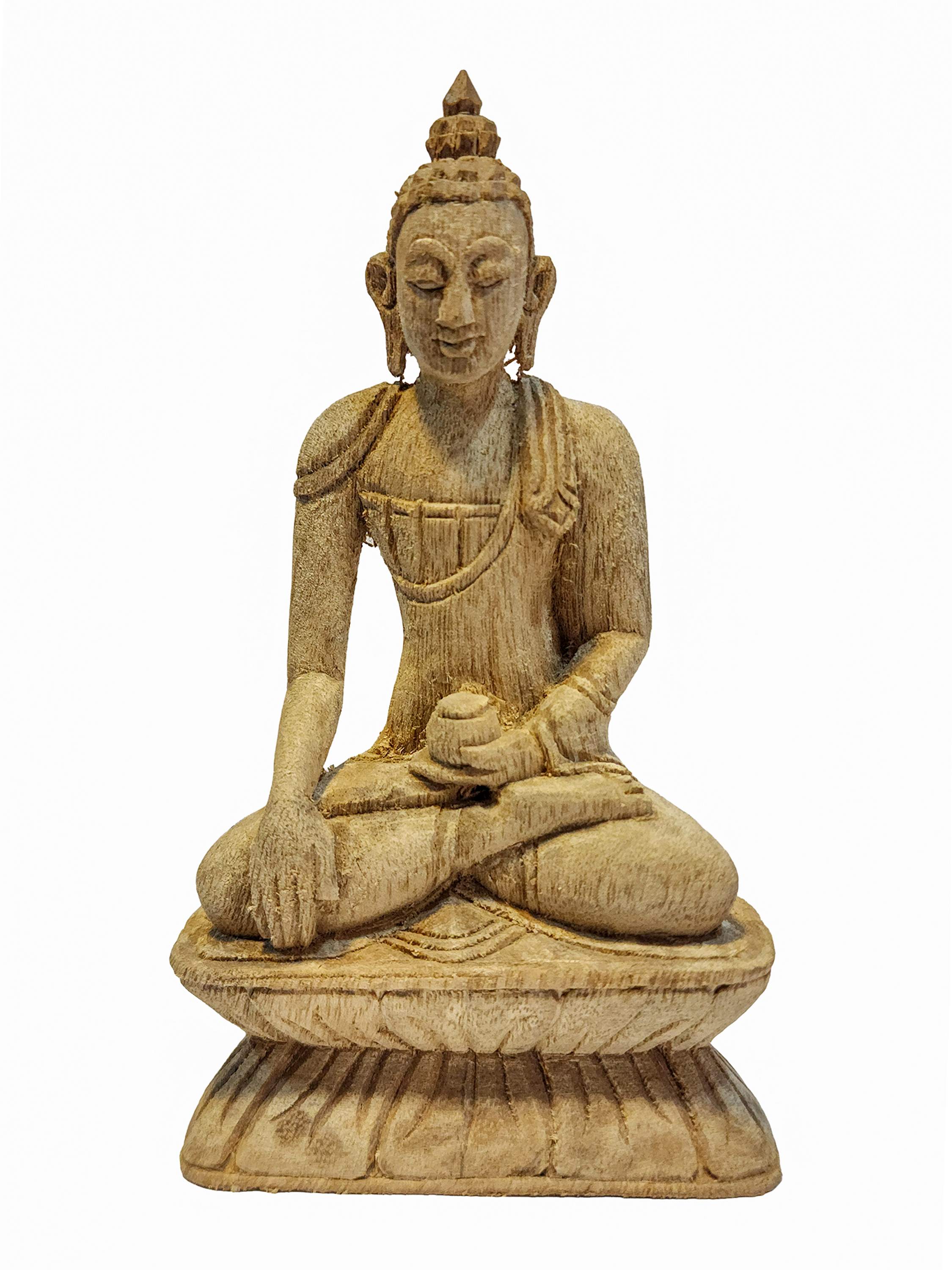 Buddhist Handmade Wooden Statue Of Shakyamuni Buddha, camphor Wood