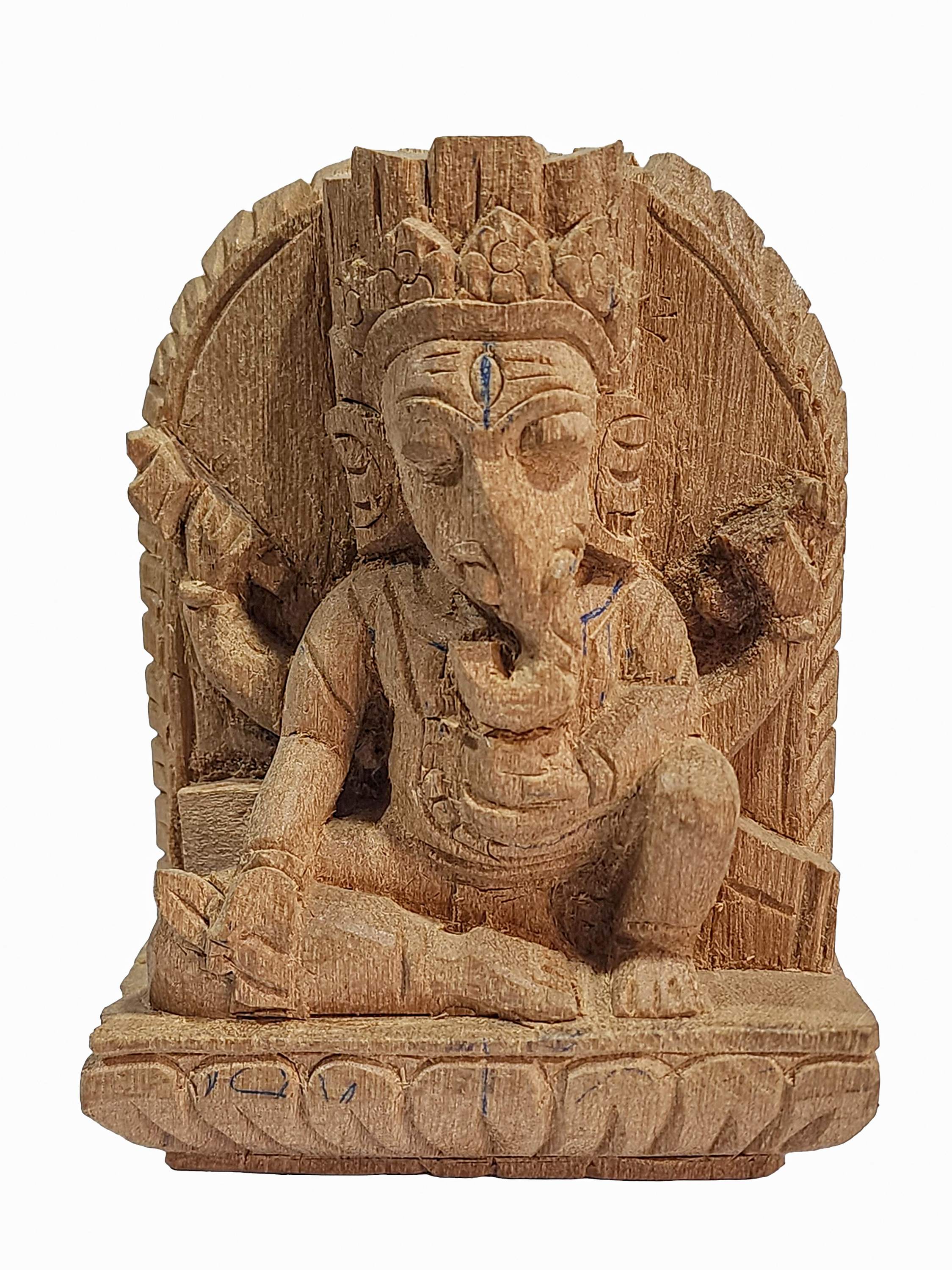 Buddhist Handmade Wooden Statue Of Ganesh